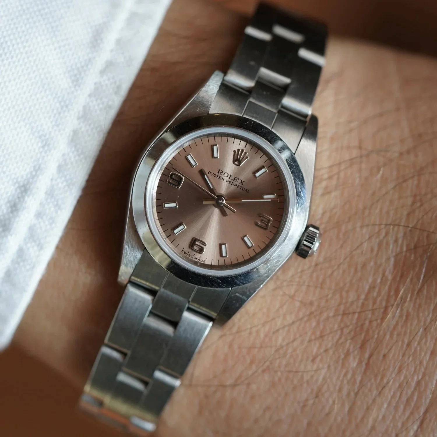 Rolex Ladies Pink Explorer Dial Oyster Perpetual Ref 76080 Unpolished