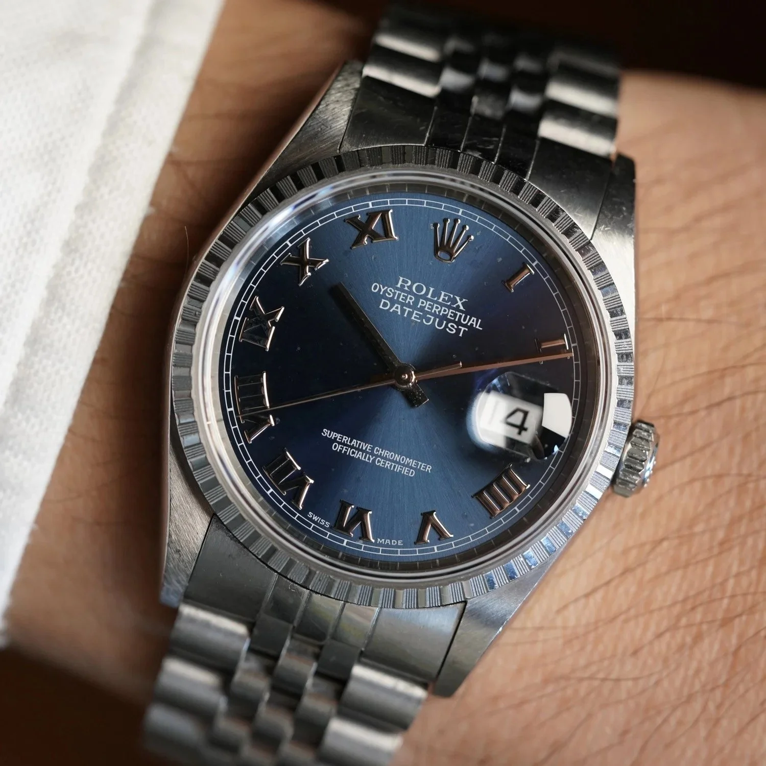 Rolex Blue Non-Luminous Roman Dial Datejust 16220 Unpolished