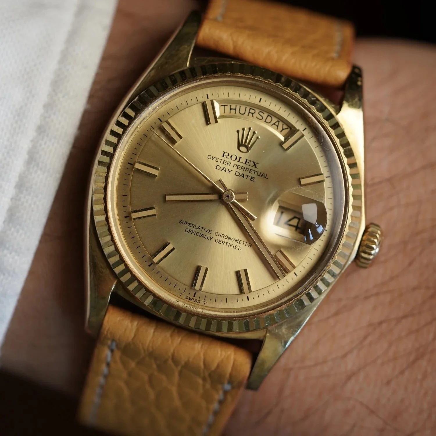 Rolex Non-Luminous "Wide Boy" Day-Date 1803 in 18K YG Unpolished