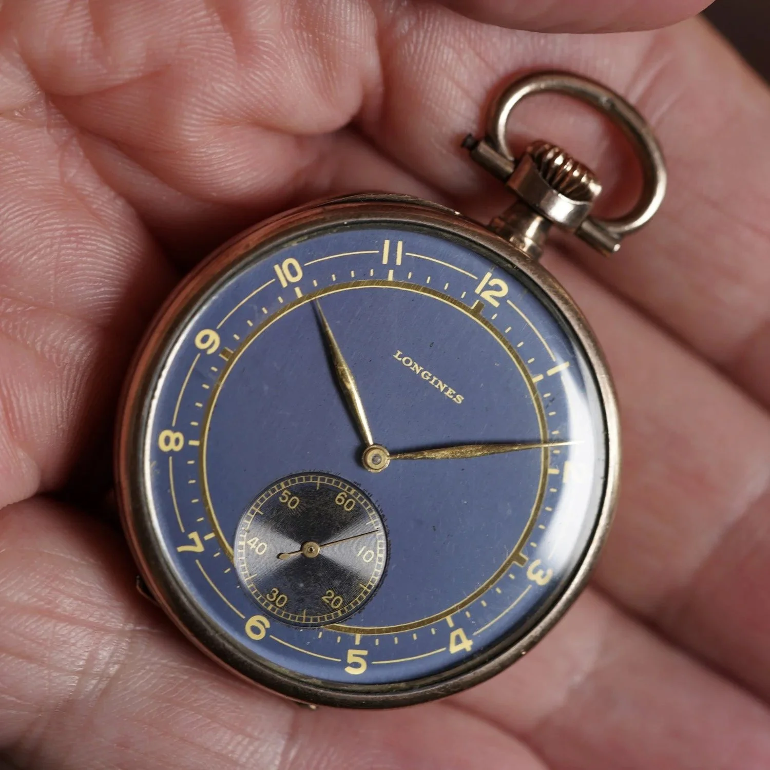 Longines Pocket Watch w/ Blue Gilt Dial Blue Niello Case Unpolished w/ Extract