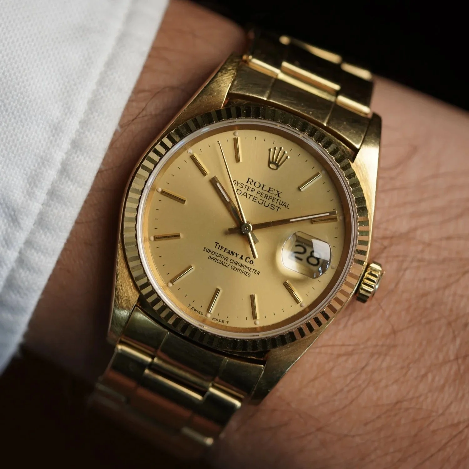 Rolex “Tiffany &amp; Co.” Datejust Reference 16018 in 18K Yellow Gold on Oyster Bracelet Unpolished