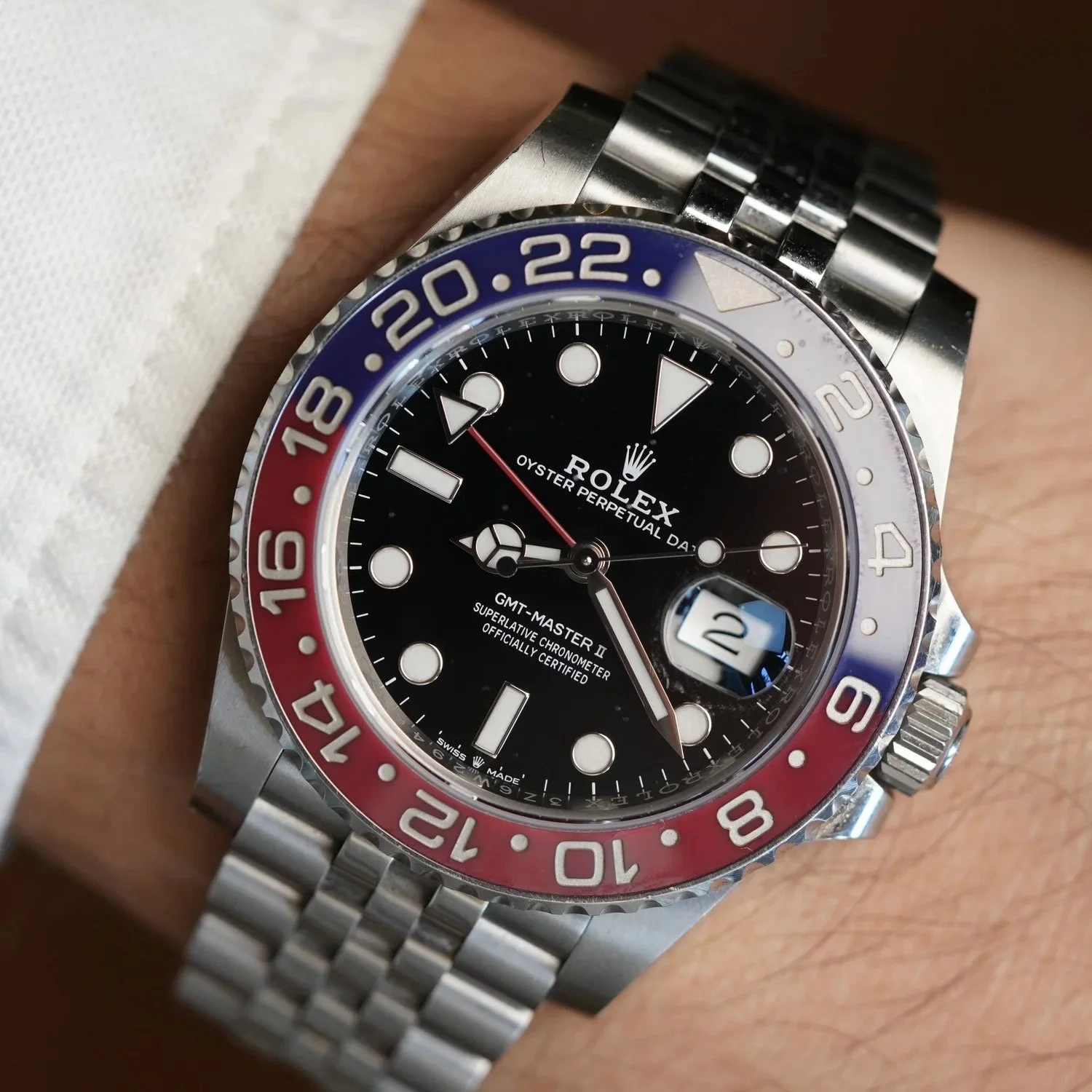 Rolex GMT-Master II Pepsi 126710BLRO on Jubilee Bracelet Full Set Unpolished