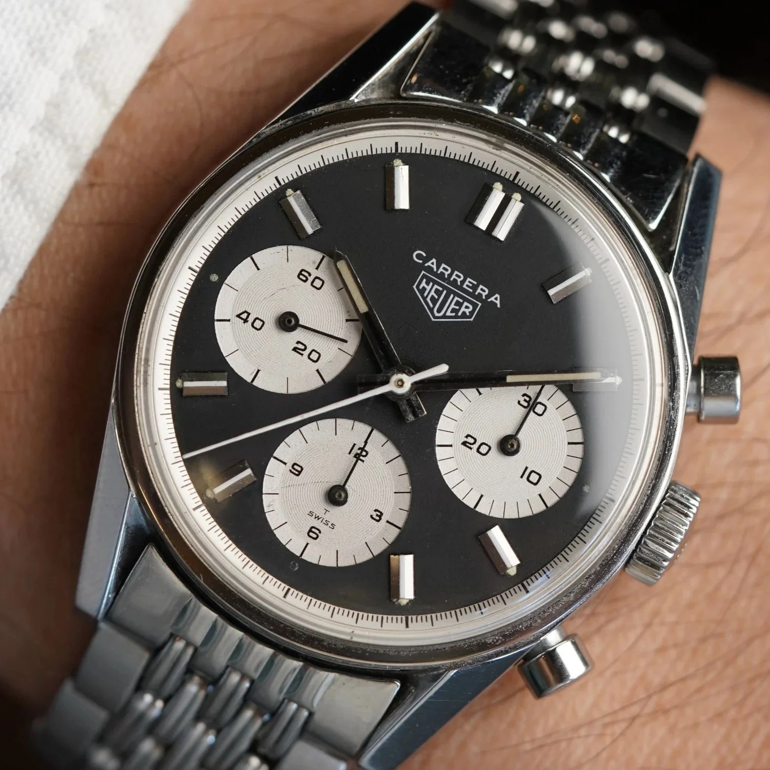 Heuer Carrera Inverse Panda Ref 2447NS on GF Bracelet