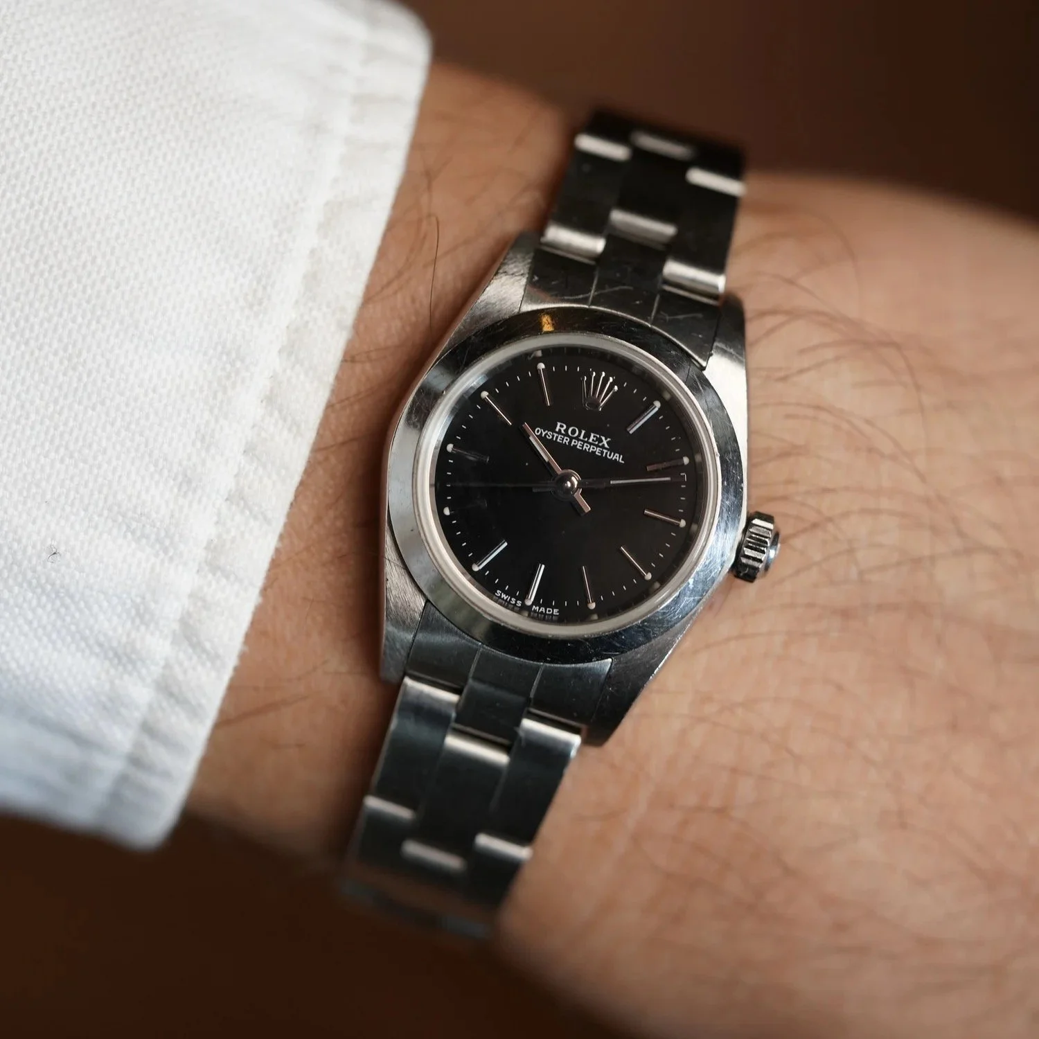 Rolex Ladies Oyster Perpetual Ref 76080 Black Dial Unpolished
