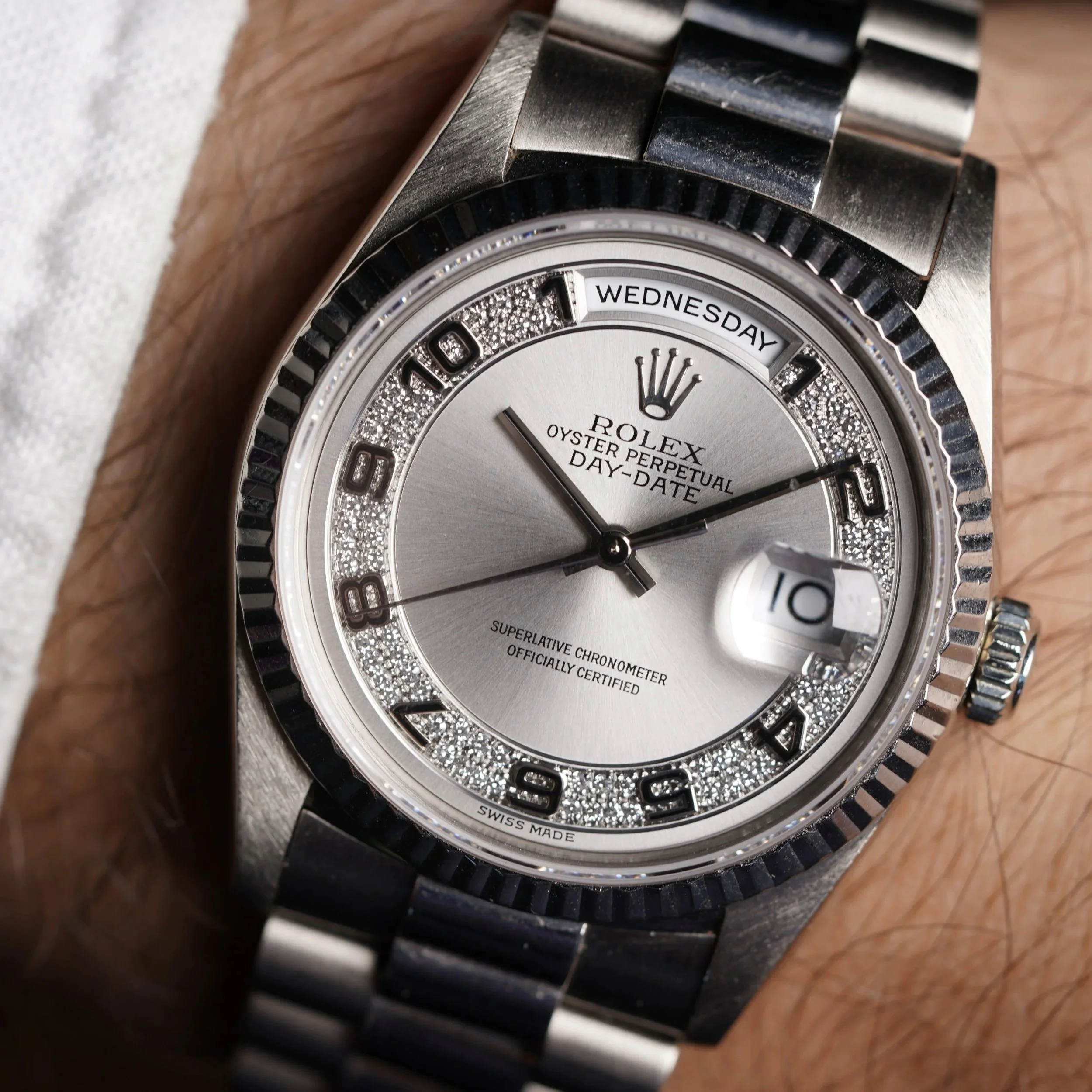 Rolex Day-Date Diamond Dial Reference 18239 in 18K White Gold Unpolished