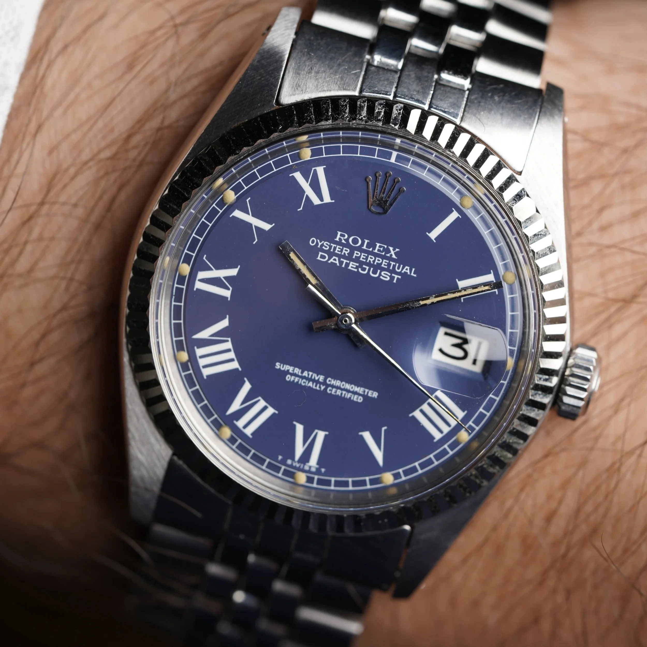 Rolex Datejust Ref. 1601 w/ Blue Roman Dial Unpolished Full Set