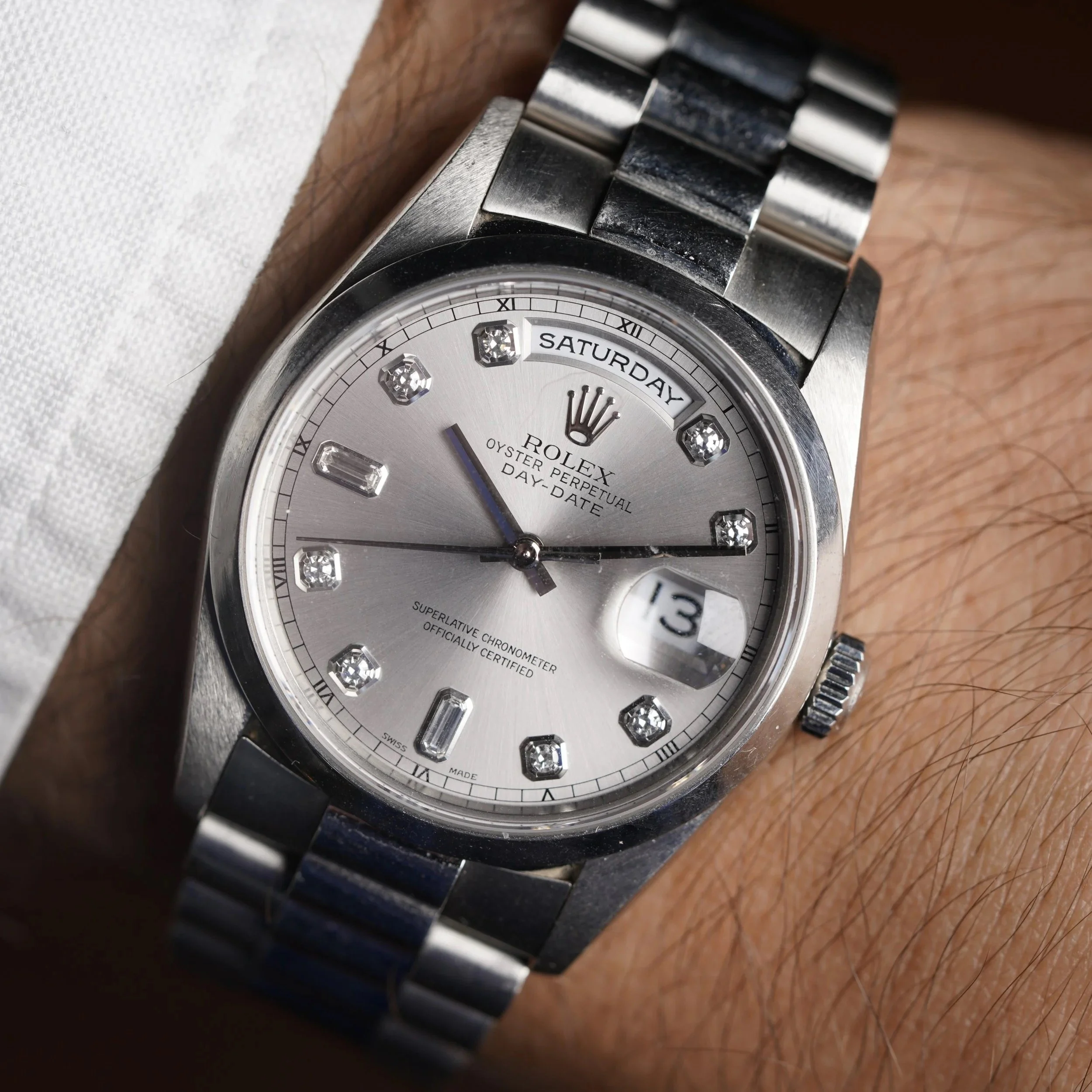 Rolex Day-Date Diamond Reference 18206 in Platinum Unpolished