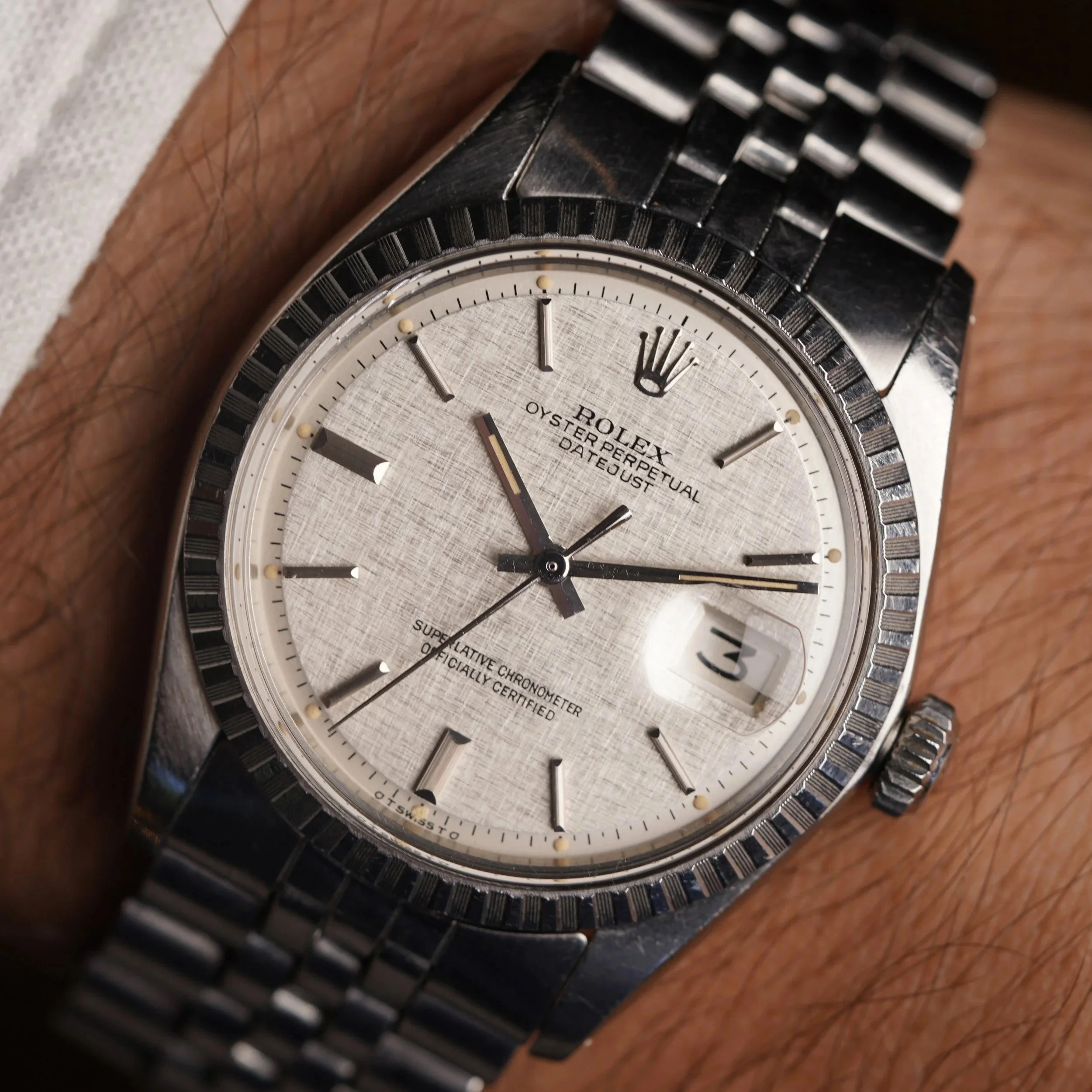 Rolex Linen Dial Datejust Ref 1603 Unpolished
