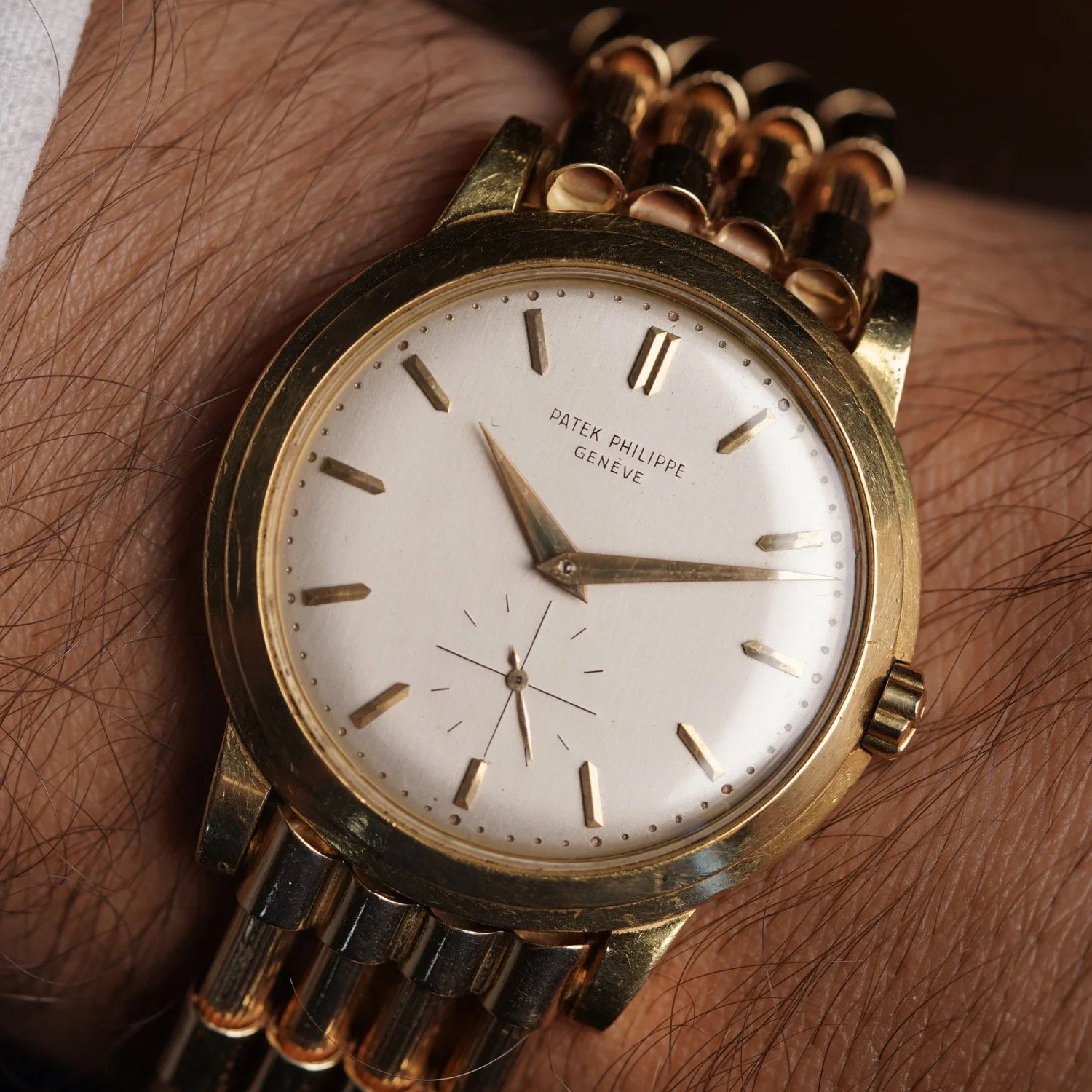 Patek Philippe Reference 2552 w/ Bamboo Style Bracelet in 18K YG w/ Extract