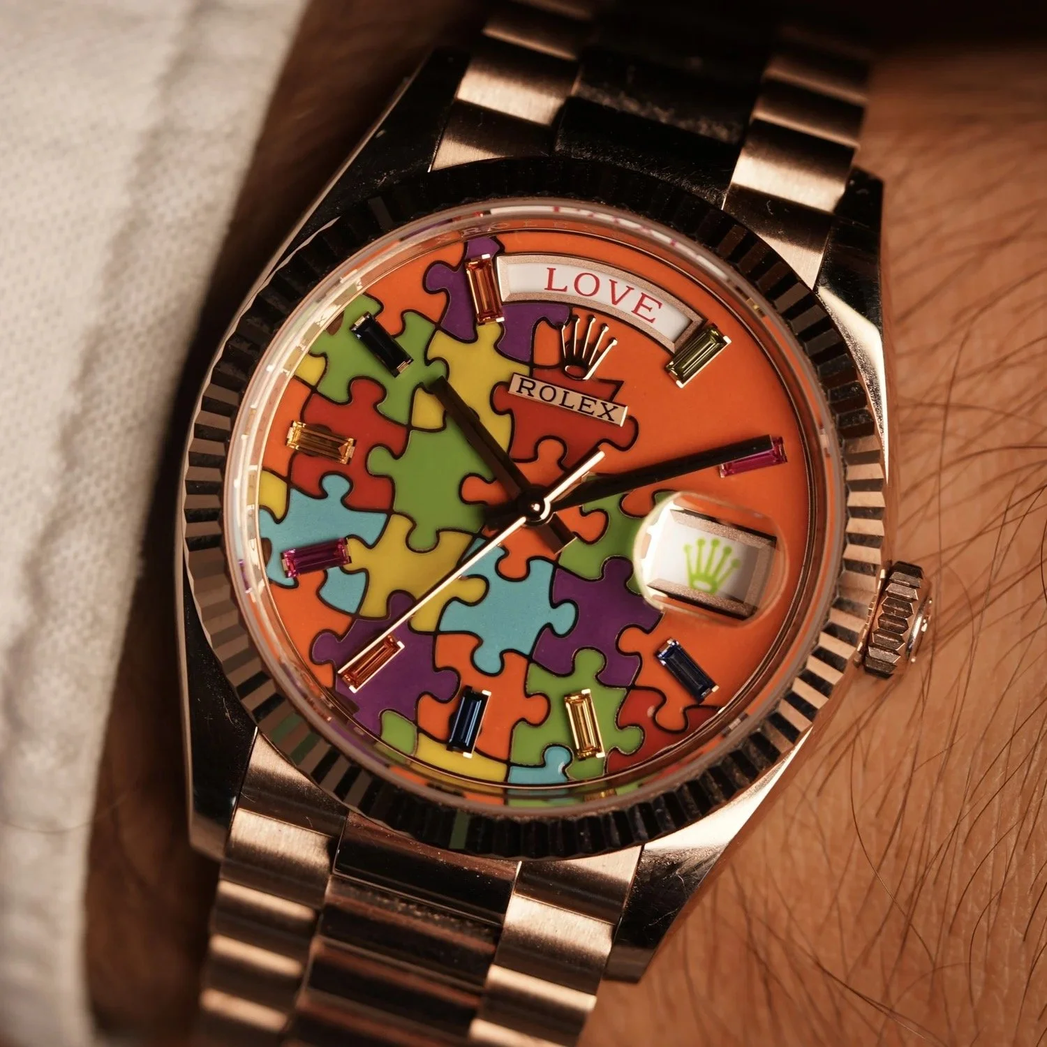 Rolex "Puzzle" "Jigsaw" Day-Date Reference 128235 18K Everose Gold Full Set Unpolished