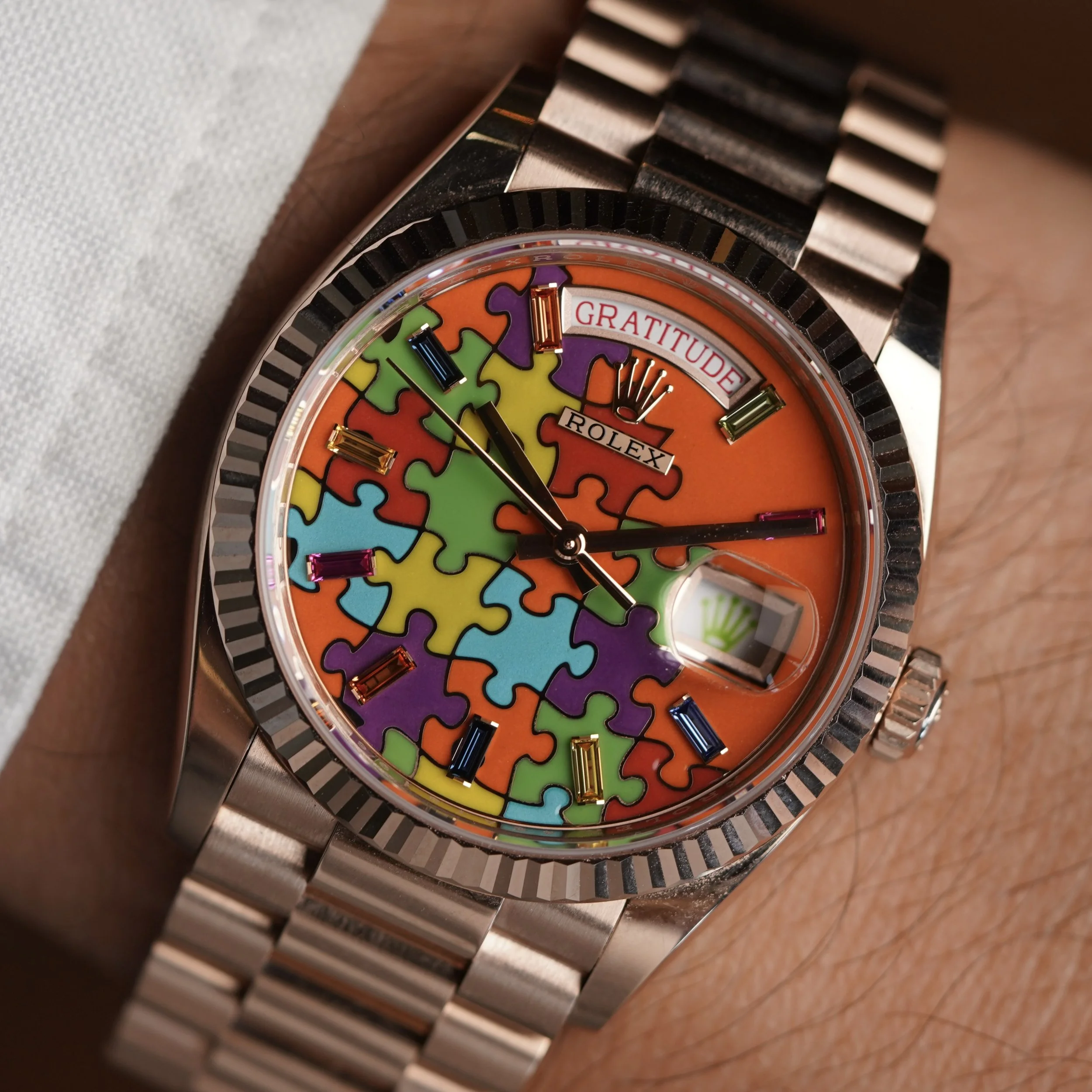 Rolex "Puzzle" "Jigsaw" Day-Date Reference 128235 18K Everose Gold Full Set Unpolished