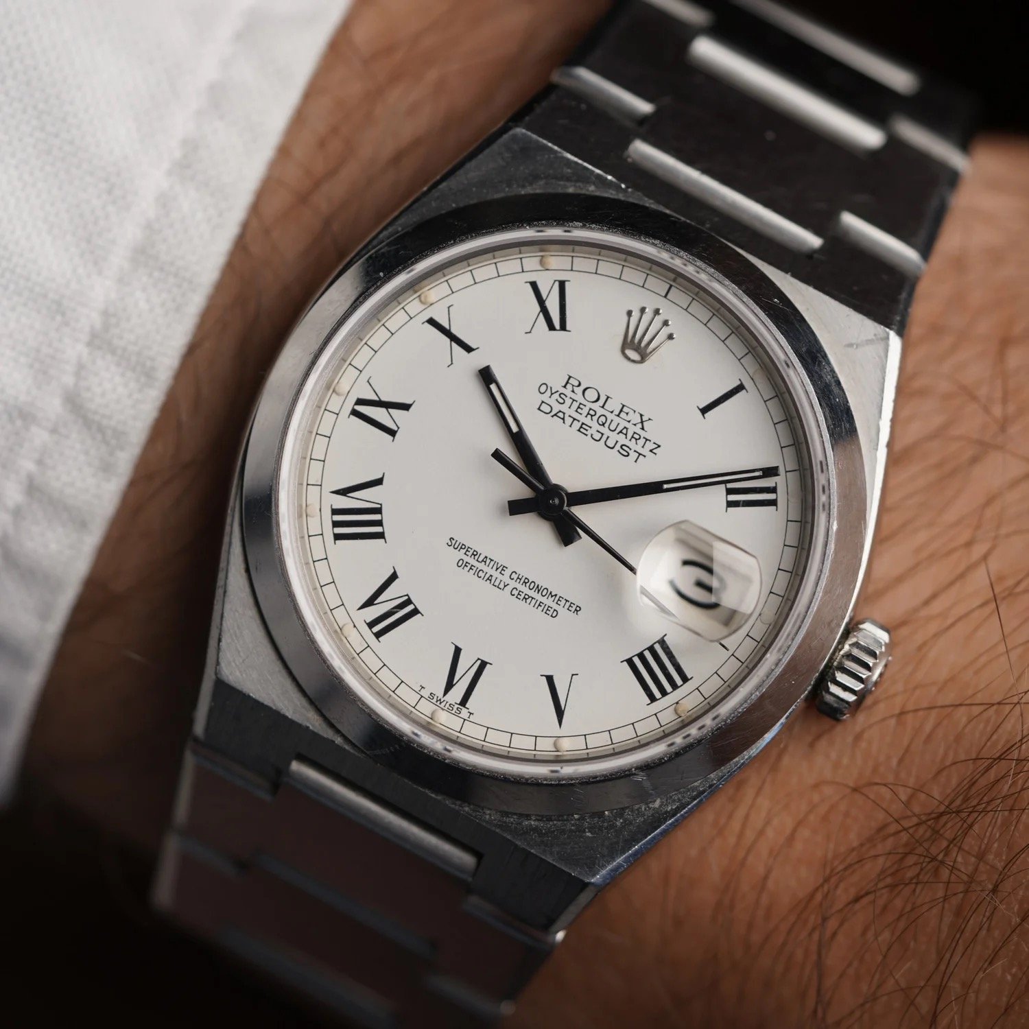 Rolex Oysterquartz Datejust Ref. 17000 White Roman Dial Unpolished