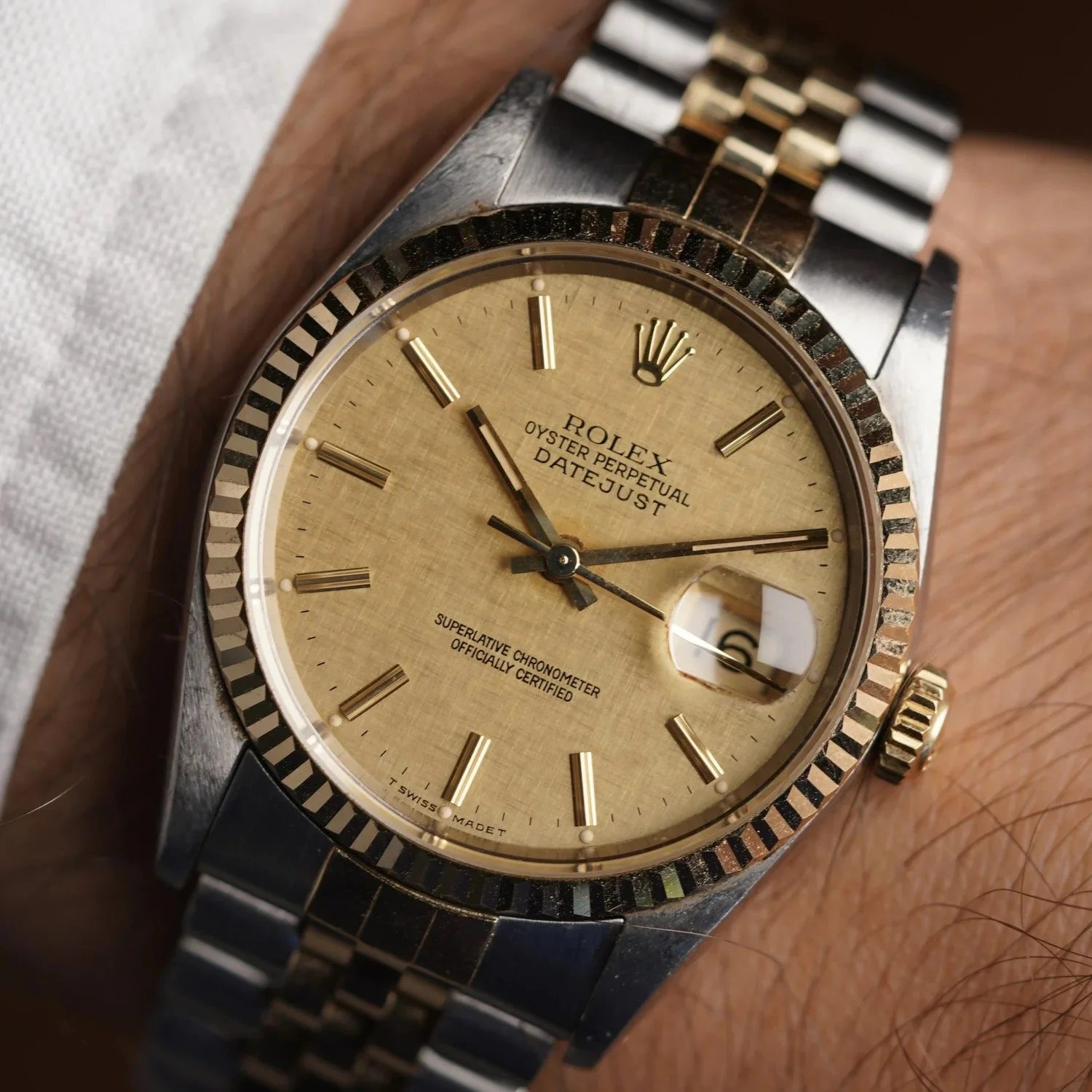 Rolex Two-Tone Linen Dial Datejust Ref. 16233 Unpolished