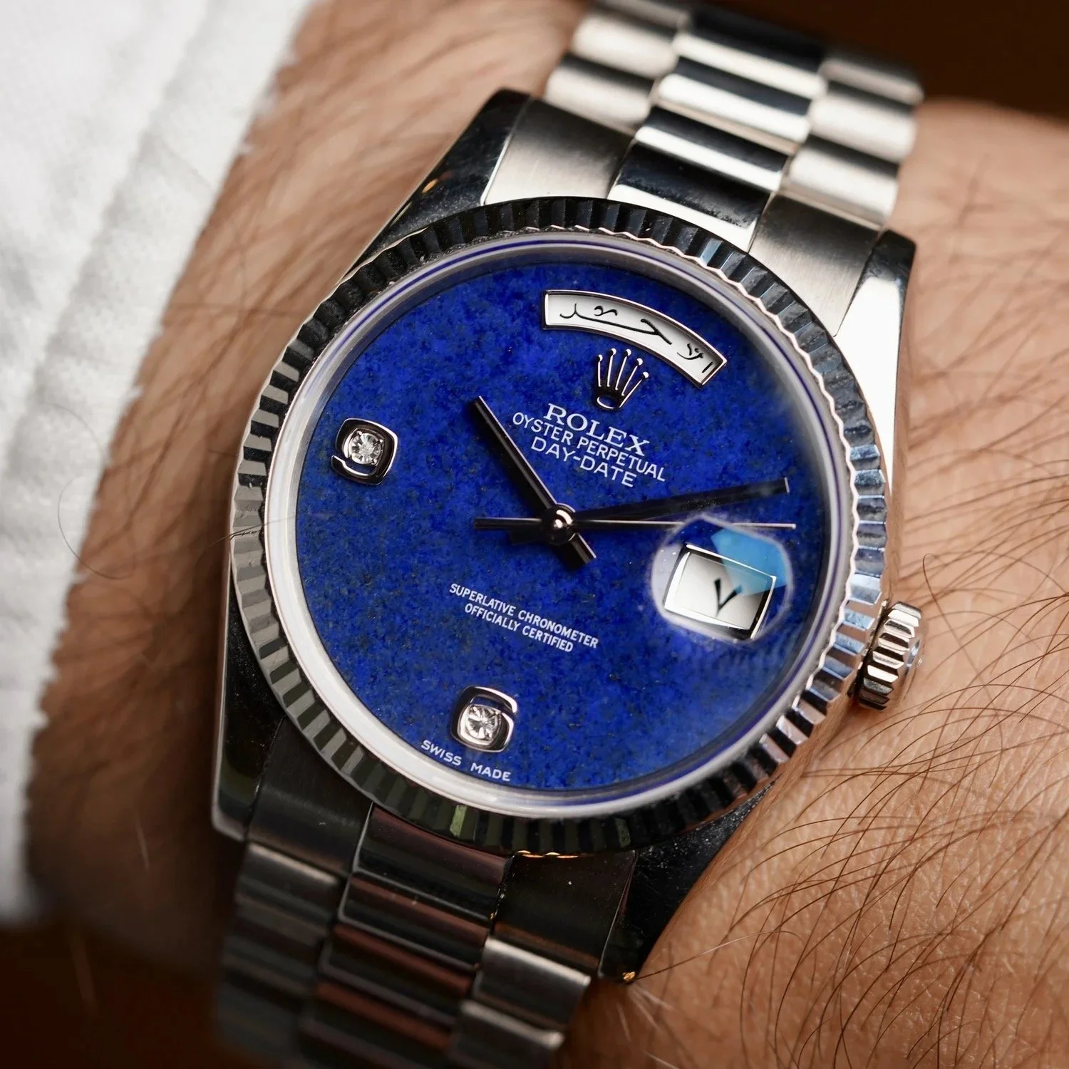 Rolex Lapis Diamond Dial Day-Date Reference 118239 Arabic in 18K White Gold w/ Papers &amp; RSC Card