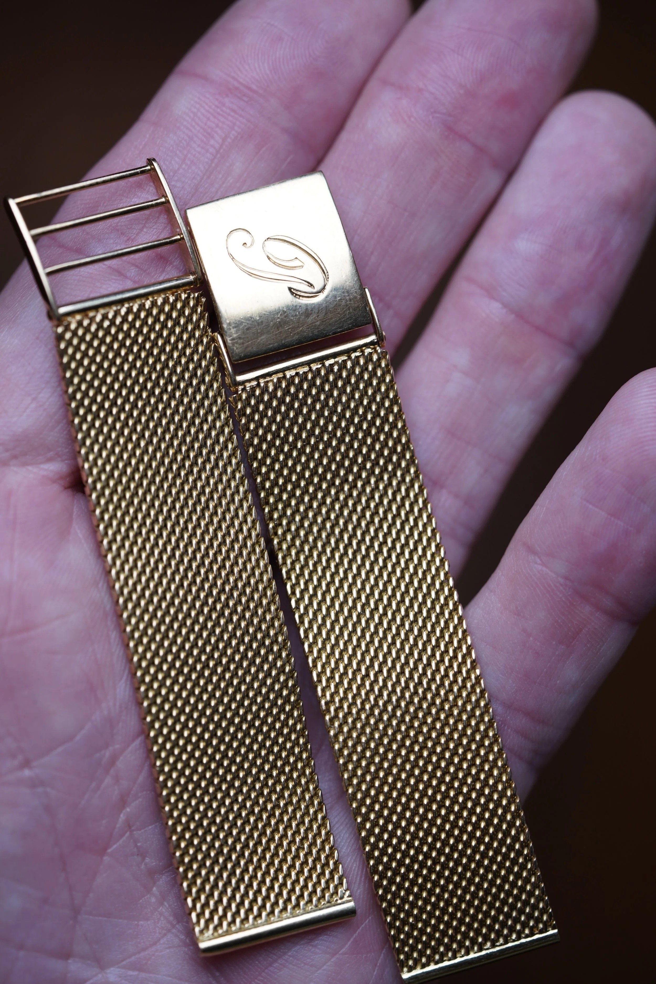 18mm Mesh Woven Bracelet in 18k Yellow Gold 6.2 inches French Hallmarks