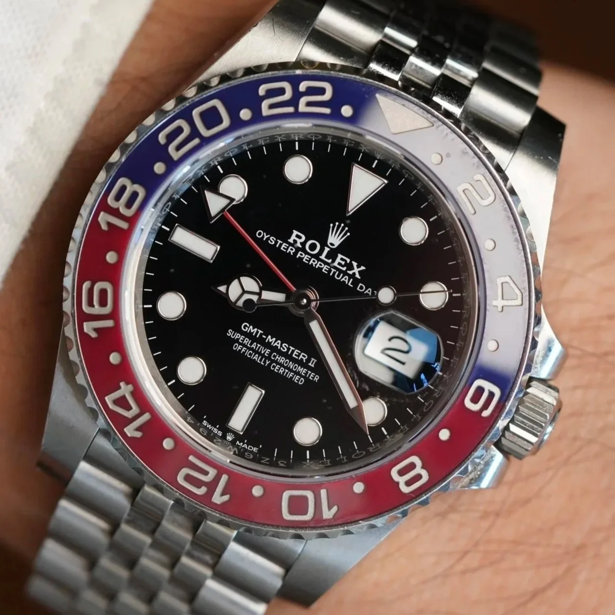 Rolex GMT-Master II Pepsi 126710BLRO on Jubilee Bracelet Full Set Unpolished