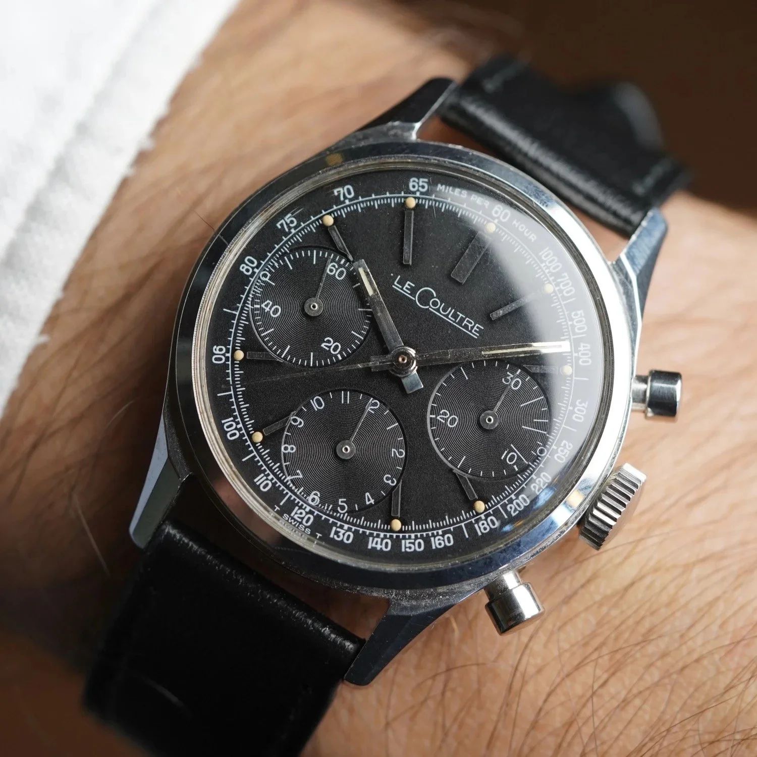 LeCoultre Chronograph Reference E 335 Unpolished w/ Box &amp; Catalog