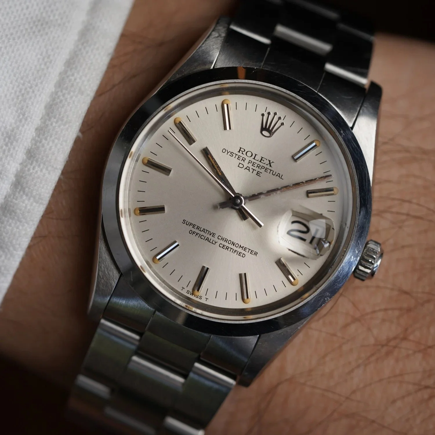 Rolex Silver Dial Date Reference 15000 Unpolished w/ Papers &amp; Booklet