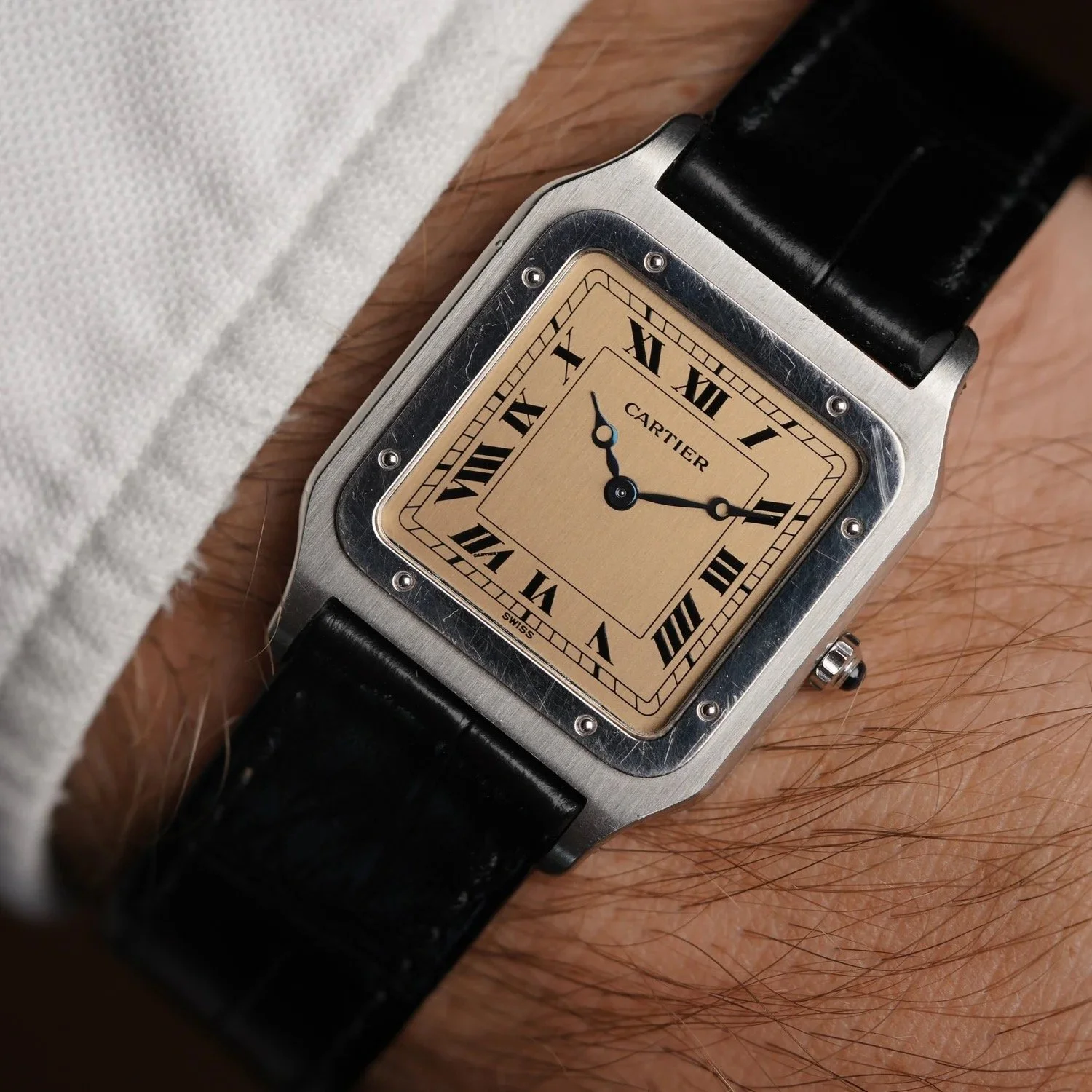 Cartier Santos Dumont 90th Anniversary 1575-1 Salmon Dial in Platinum w/ Box, Service Papers Unpolished