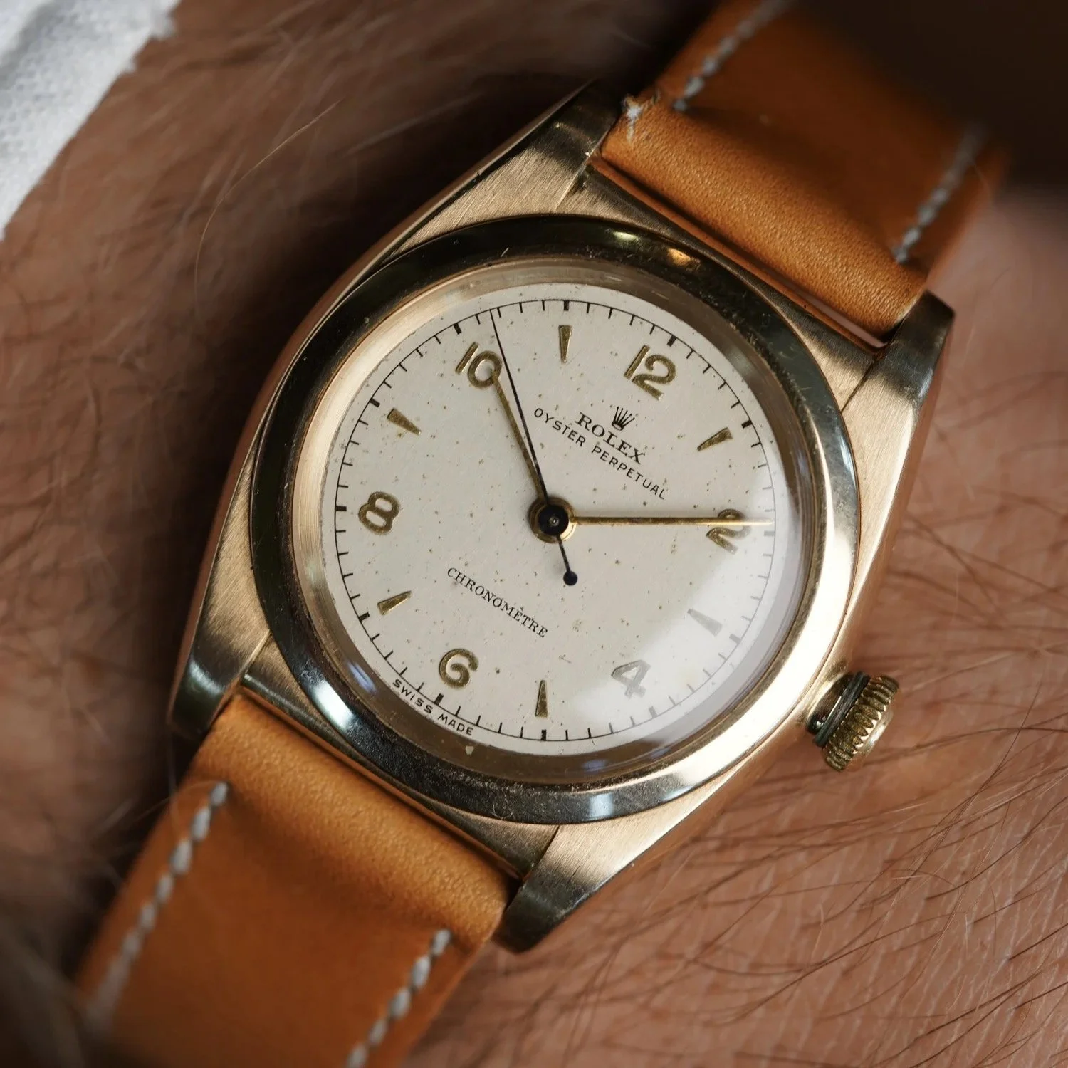 Rolex Oyster Perpetual Bubbleback Reference 3131 in 14k Yellow Gold