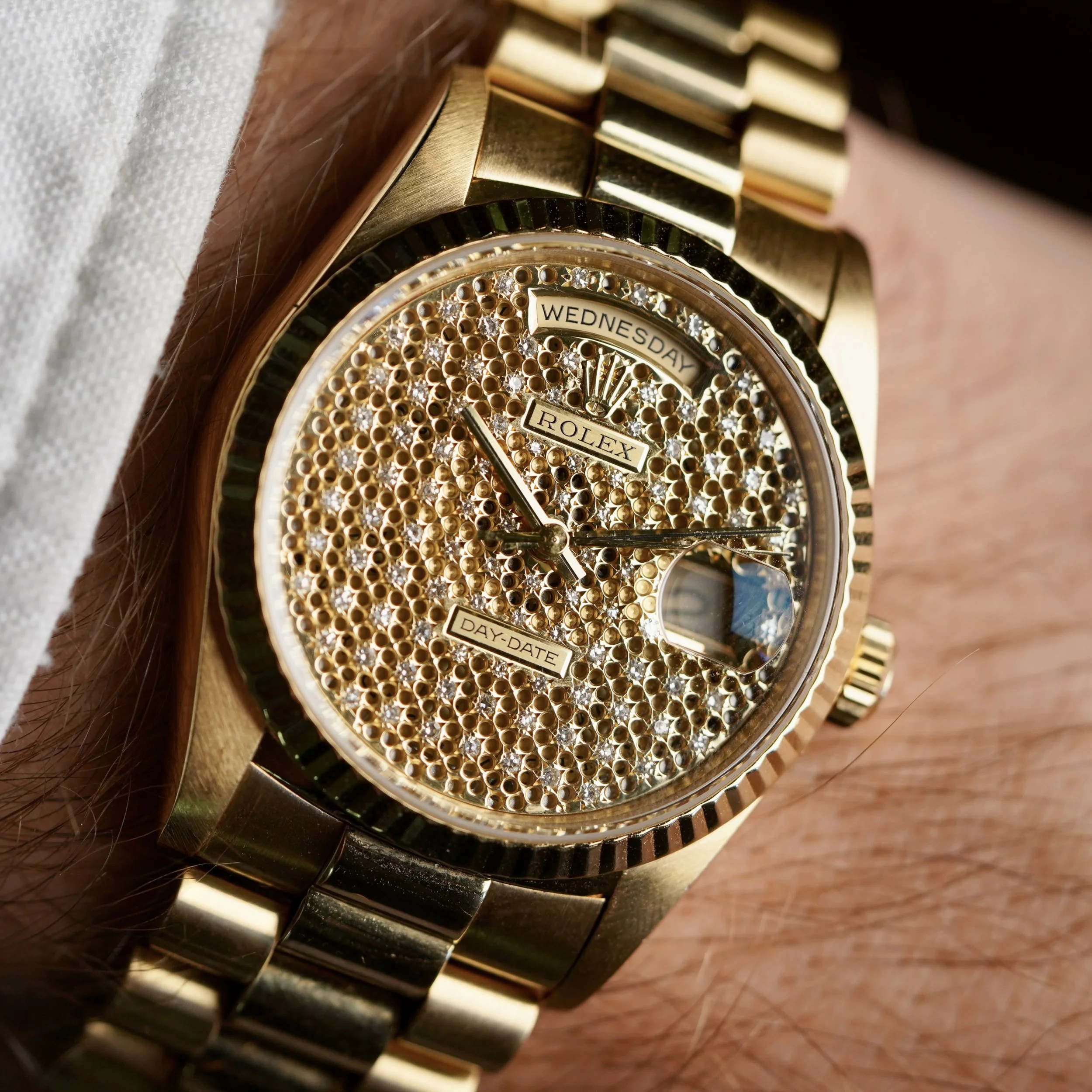 Rolex Honeycomb Diamond Dial Day-Date Reference 18238 in 18K YG w