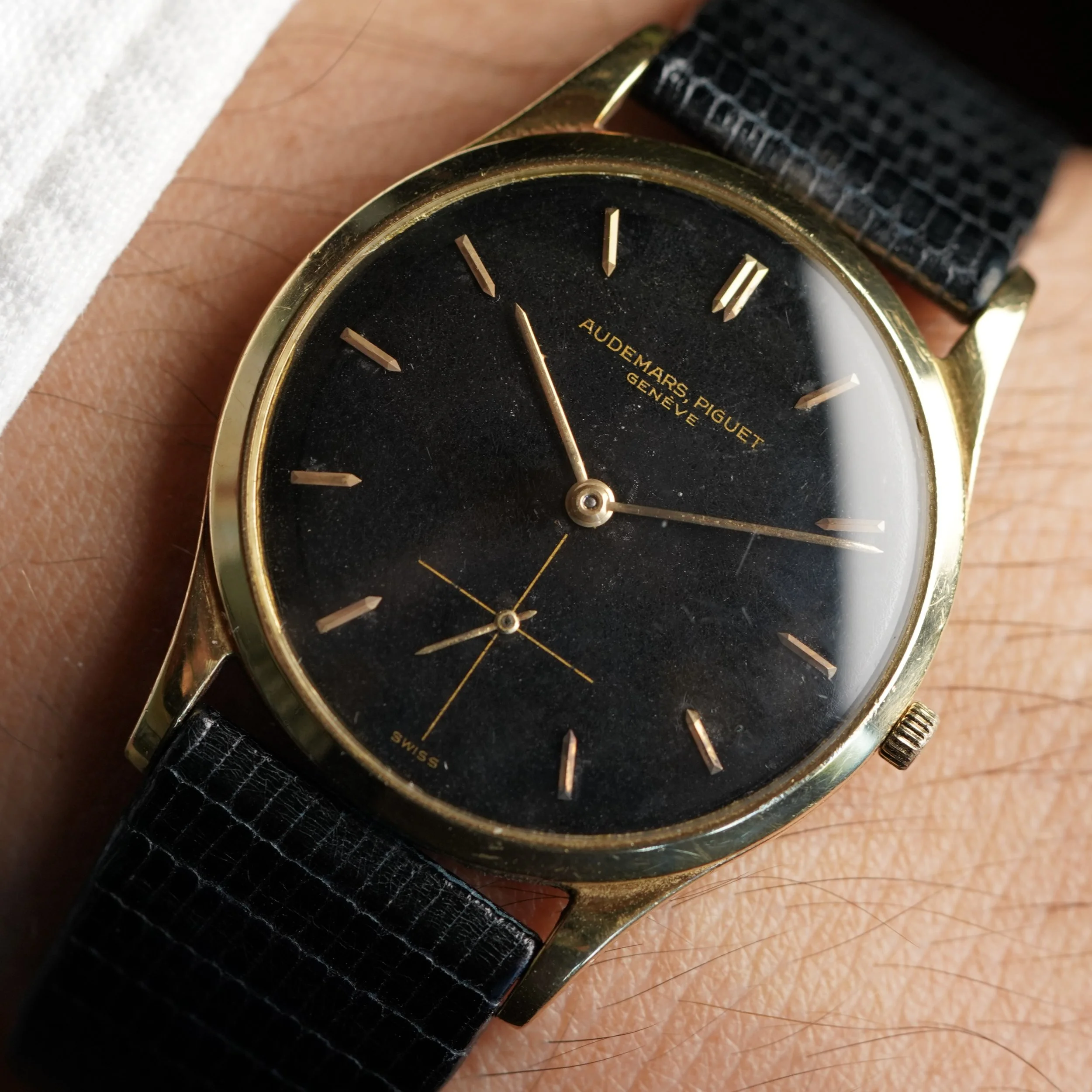 Audemars Piguet Black Dial Time Only Model in 18K Yellow Gold Unpolished