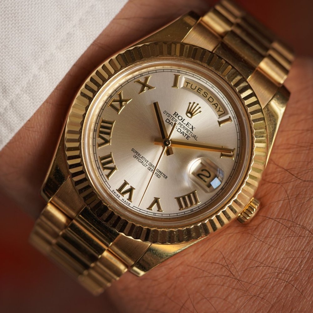 Rolex Roman Numerals DayDate II Reference 218238 in Yellow Gold w/ Box