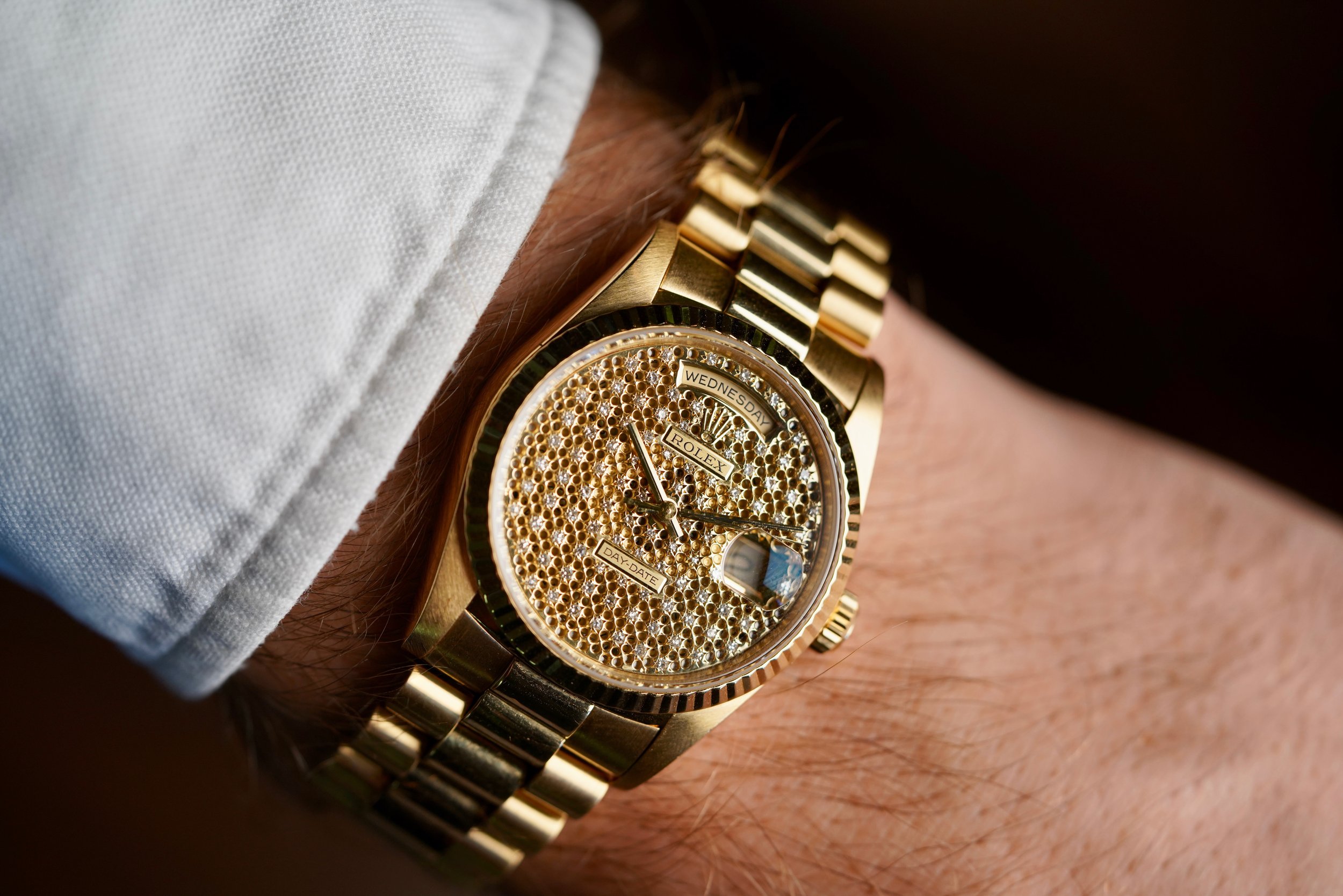 Rolex Honeycomb Diamond Dial Day-Date Reference 18238 in 18K YG w