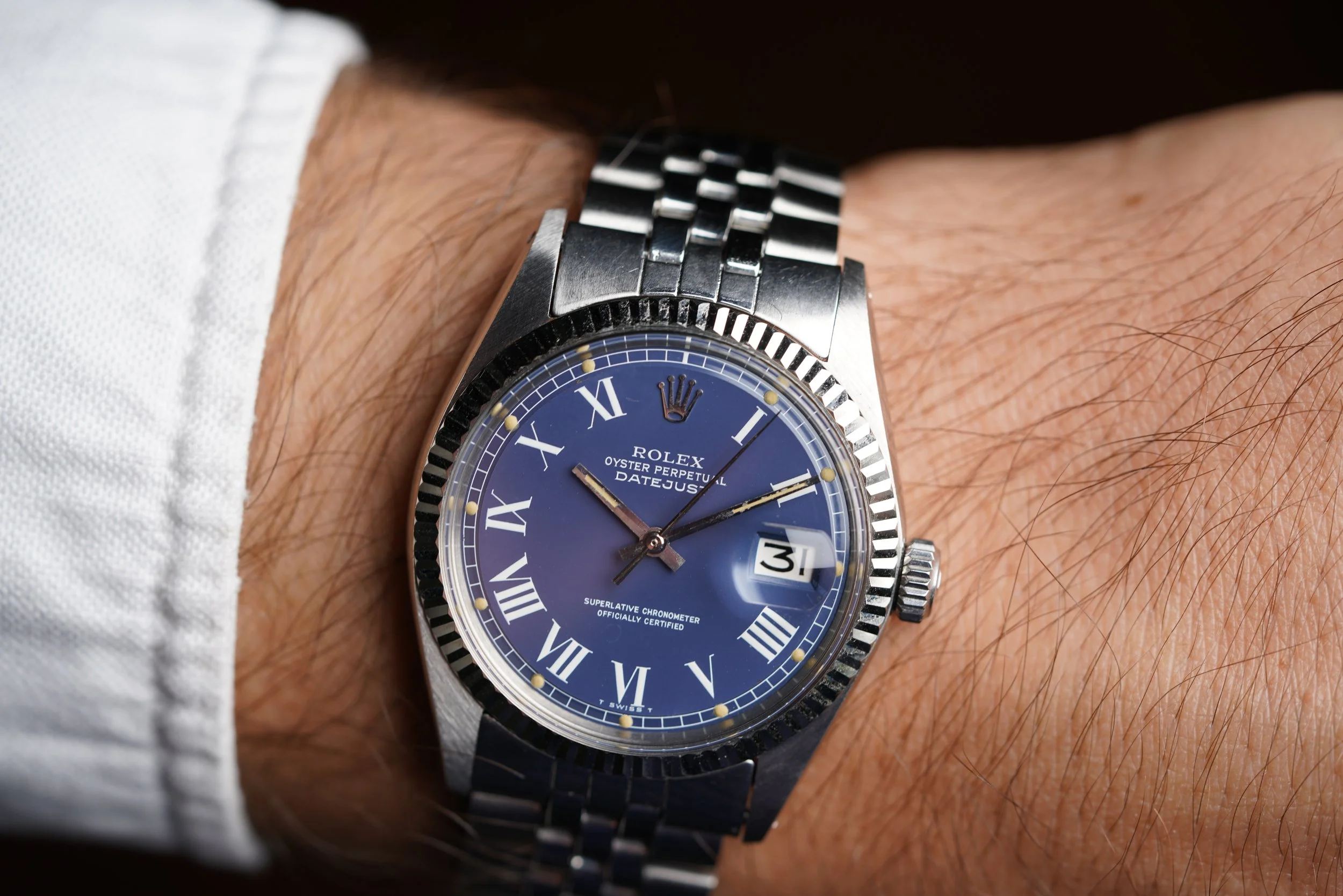 Rolex Datejust Ref. 1601 w/ Blue Roman Dial Unpolished — Wind Vintage