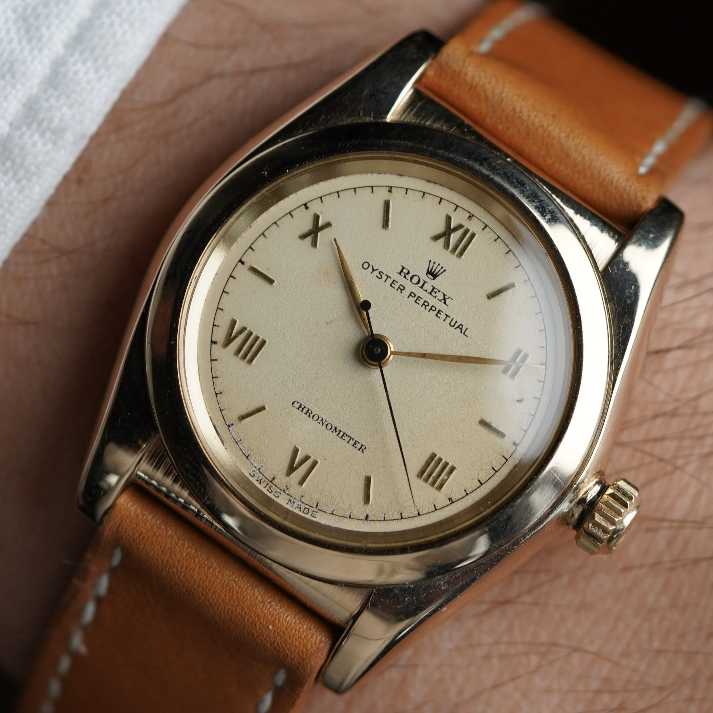 Rolex Oyster Perpetual Bubbleback Reference 3131 in 14k Yellow Gold