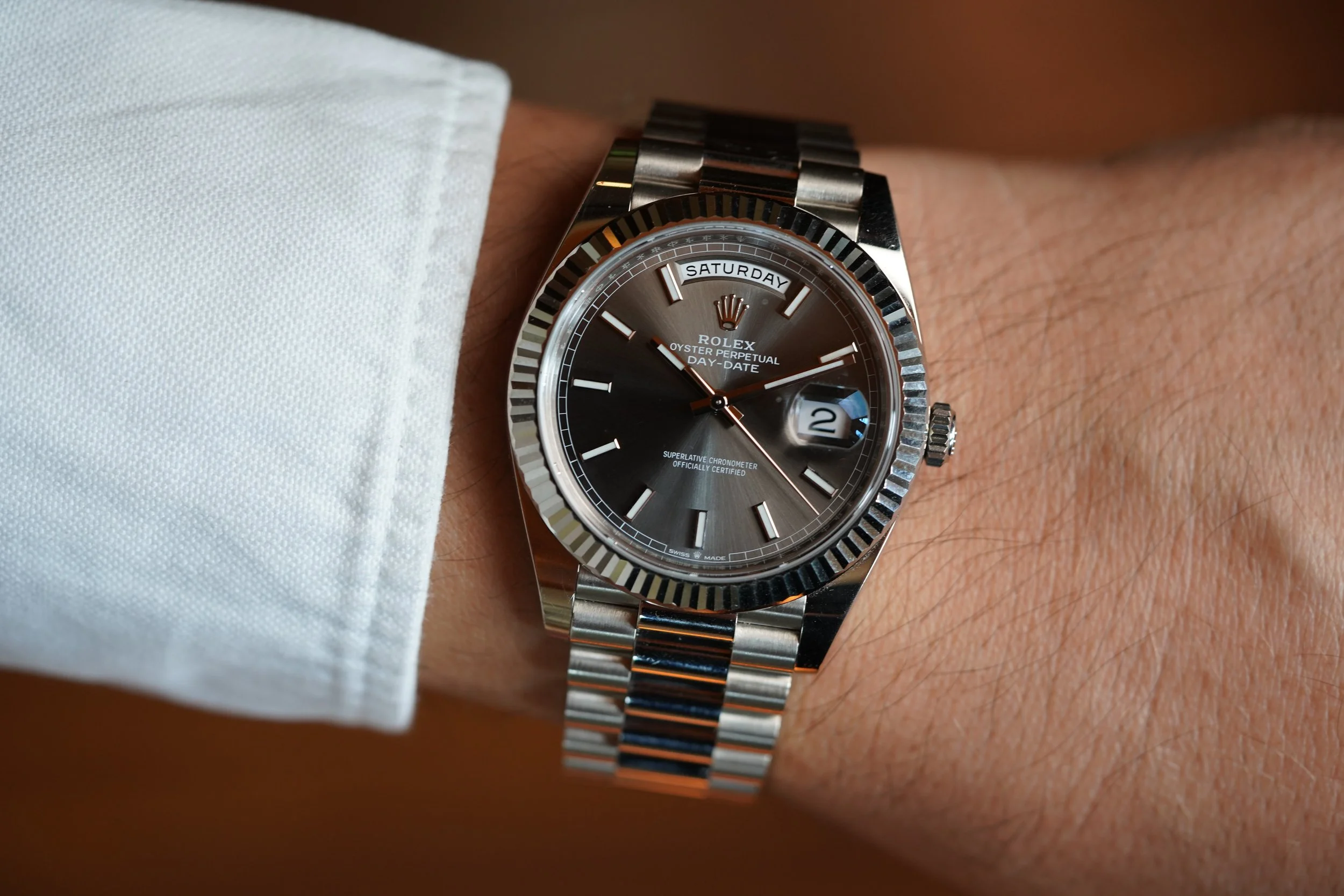 Rolex Day-Date 40 White Gold w/ Grey Dial Reference 228239 Full