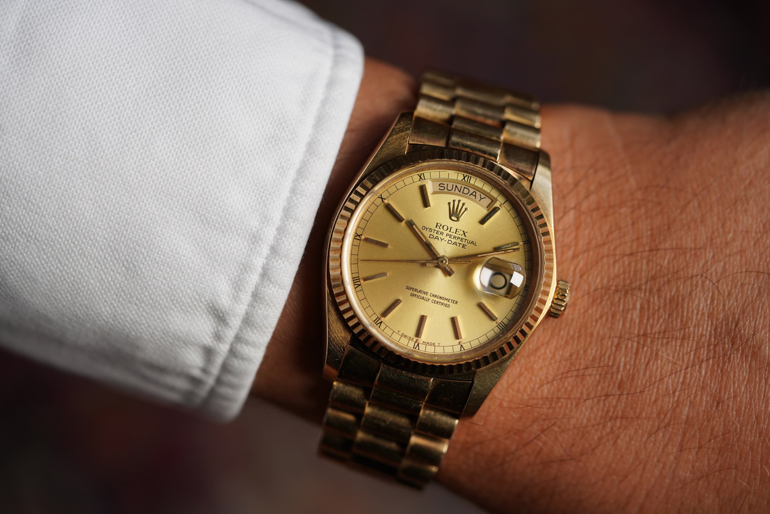 Rolex Day-Date Reference 18038 in 18K Yellow Gold Unpolished — Wind Vintage