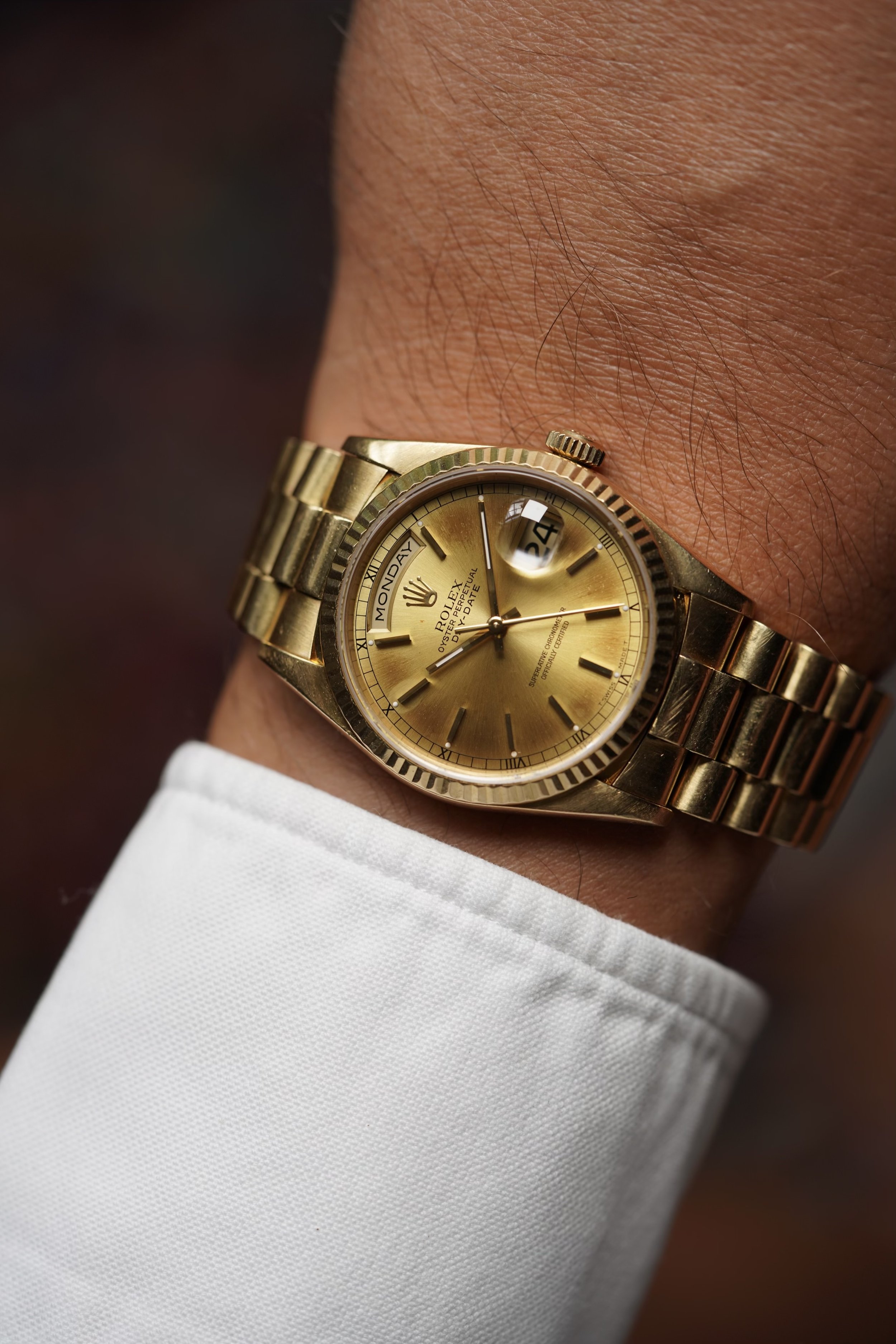 Rolex Day-Date Reference 18238 in 18K Yellow Gold Unpolished — Wind Vintage