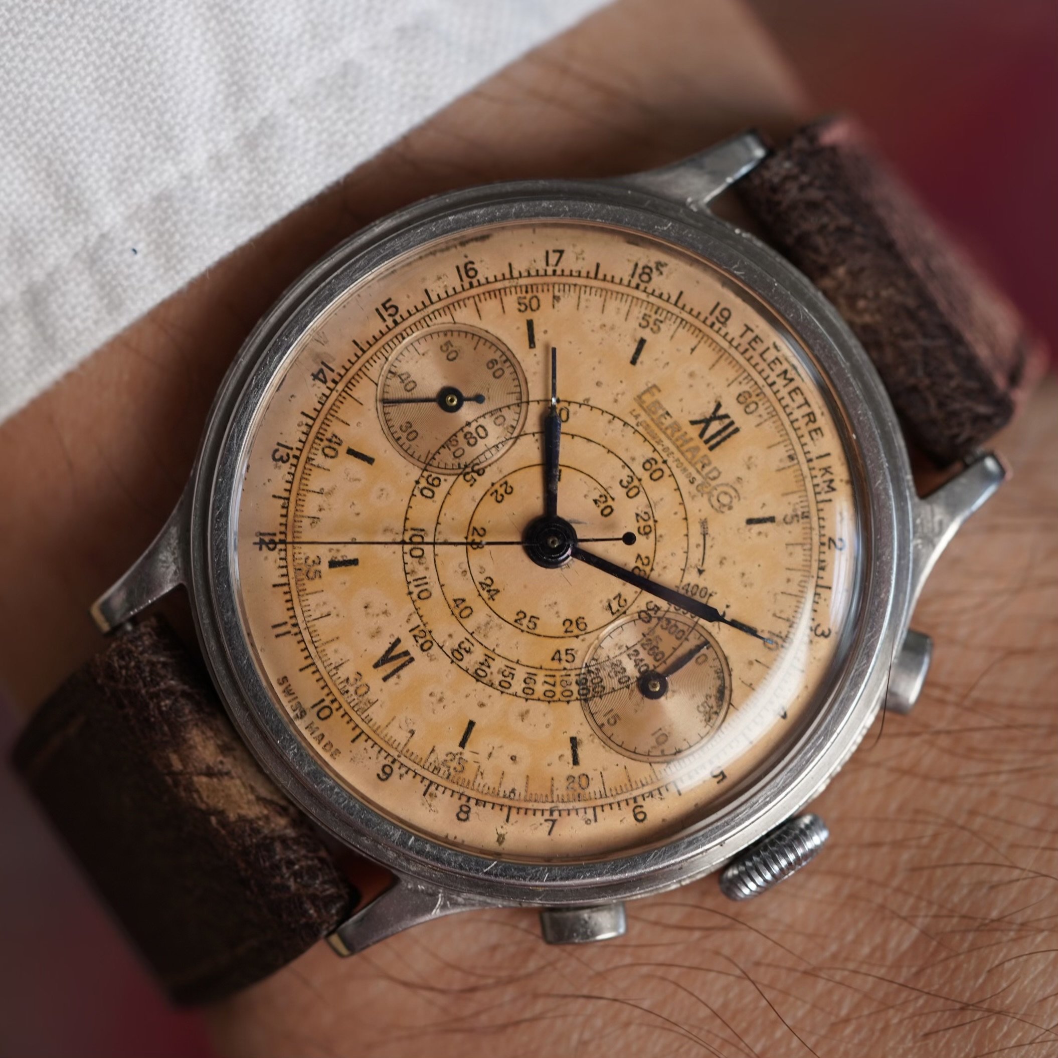 Eberhard Co. Pre Extra Fort w Pink Salmon Dial Wind Vintage
