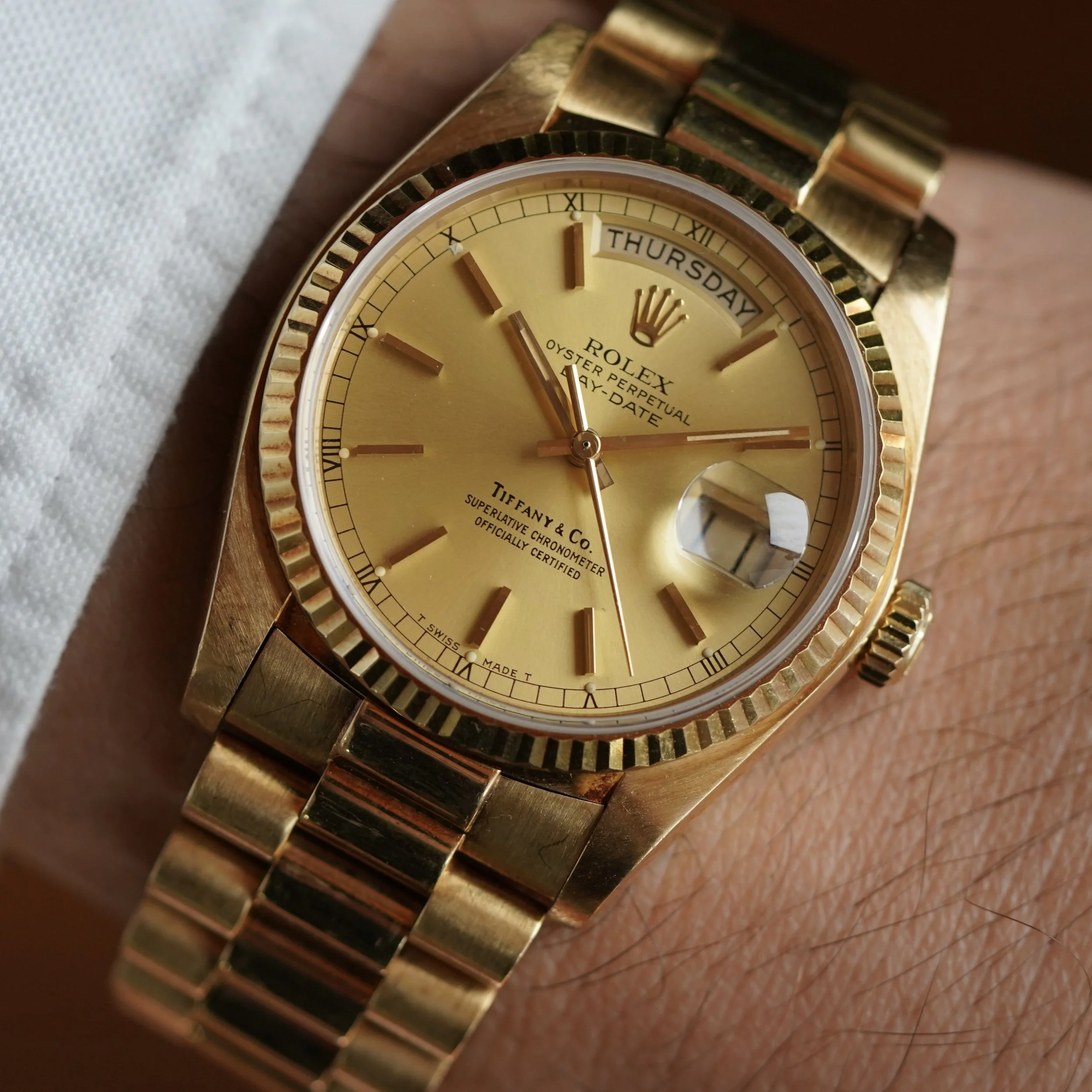Rolex Tiffany &amp; Co. Day Date Ref. 18038 in 18K YG Unpolished