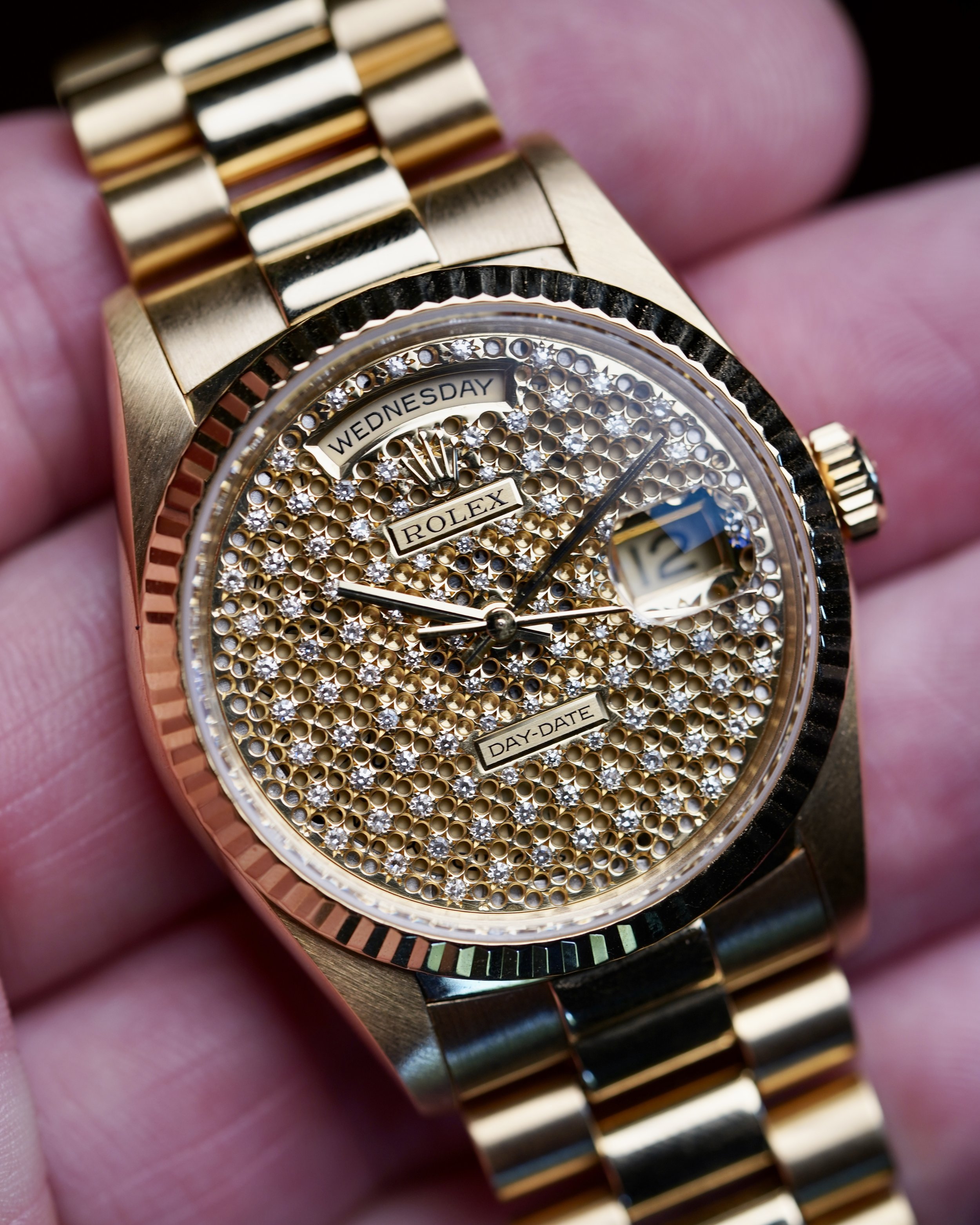 Rolex Honeycomb Diamond Dial Day-Date Reference 18238 in 18K YG w