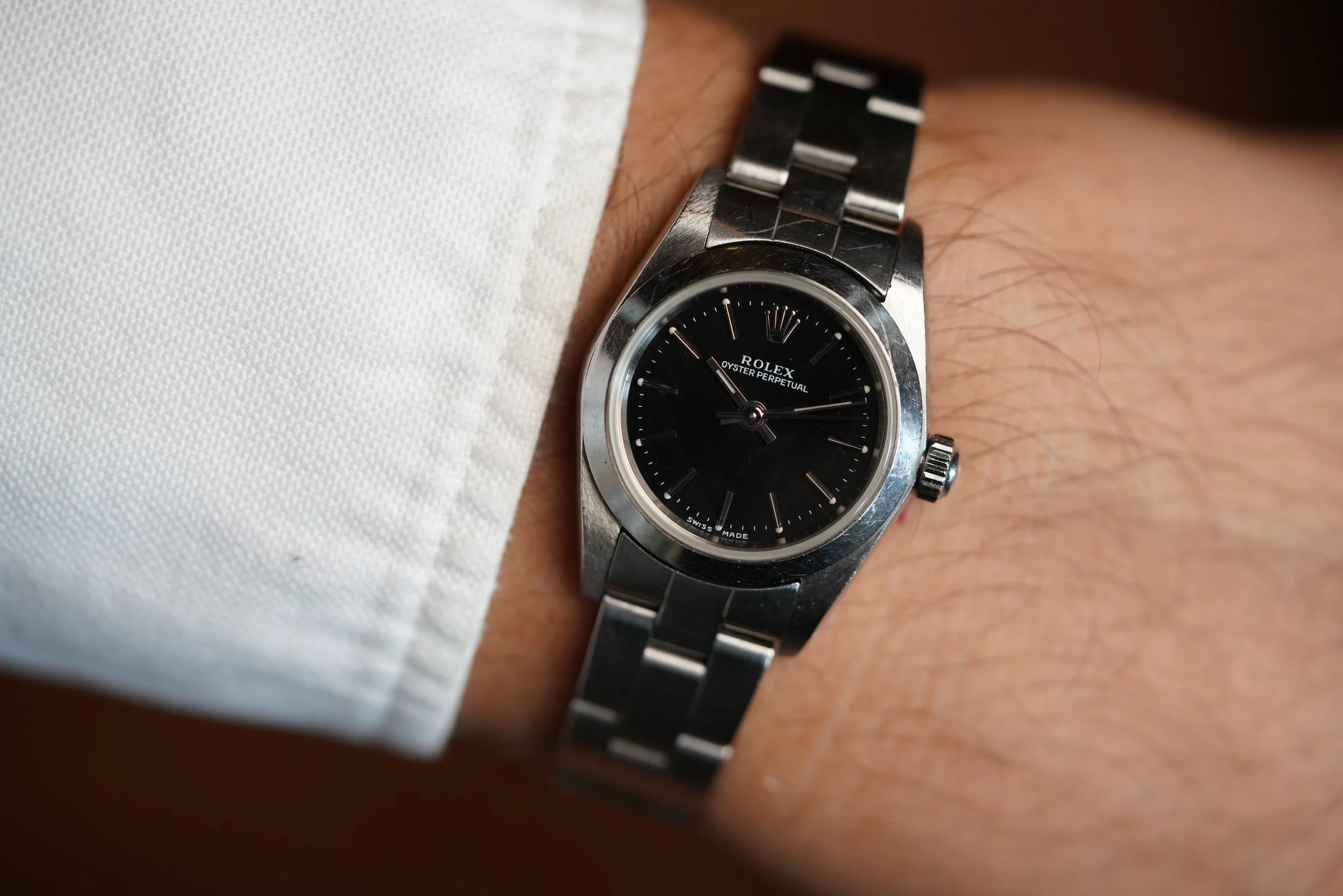 Rolex Ladies Oyster Perpetual Ref 76080 Black Dial Unpolished