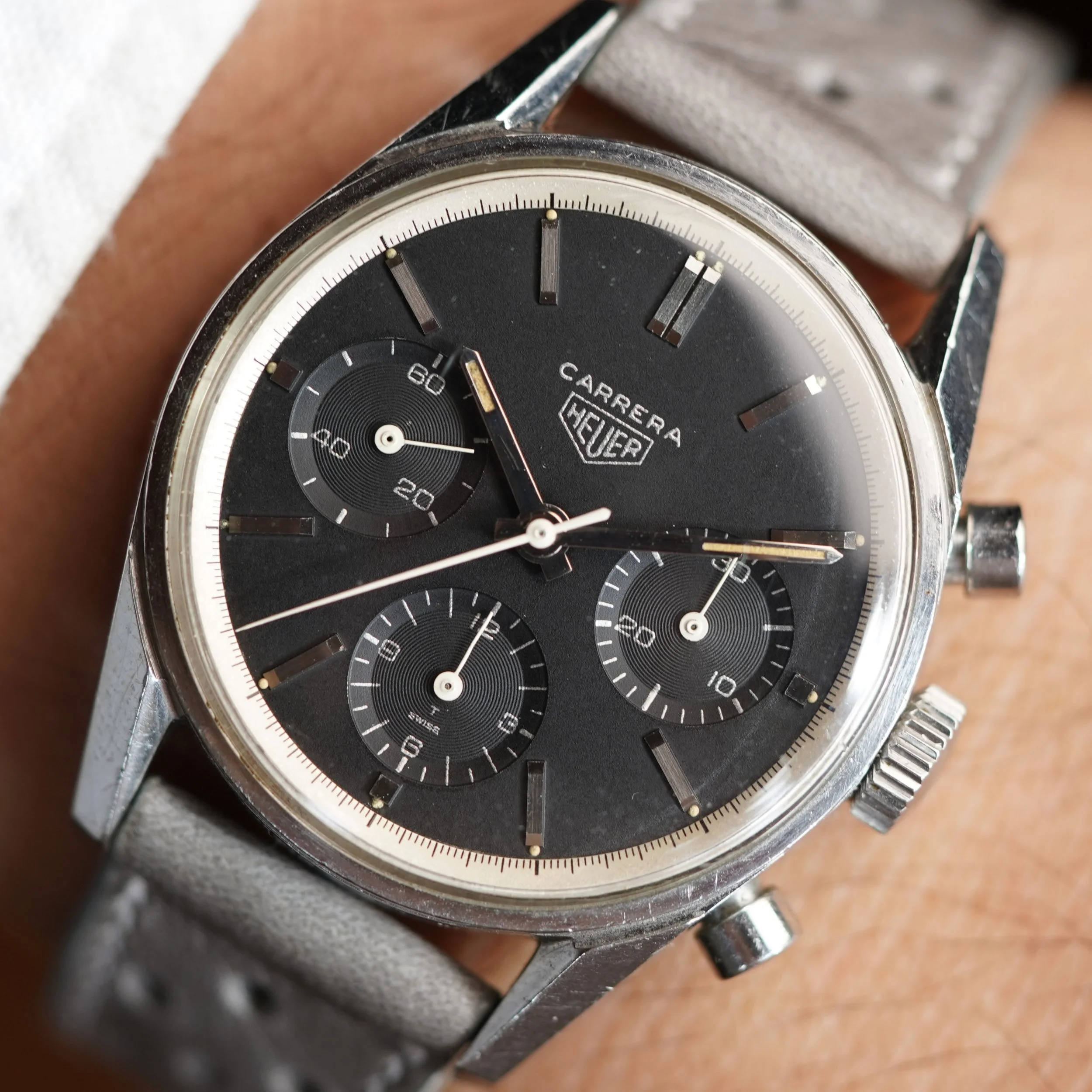 Heuer Silver Print Carrera Ref 2447N Unpolished 