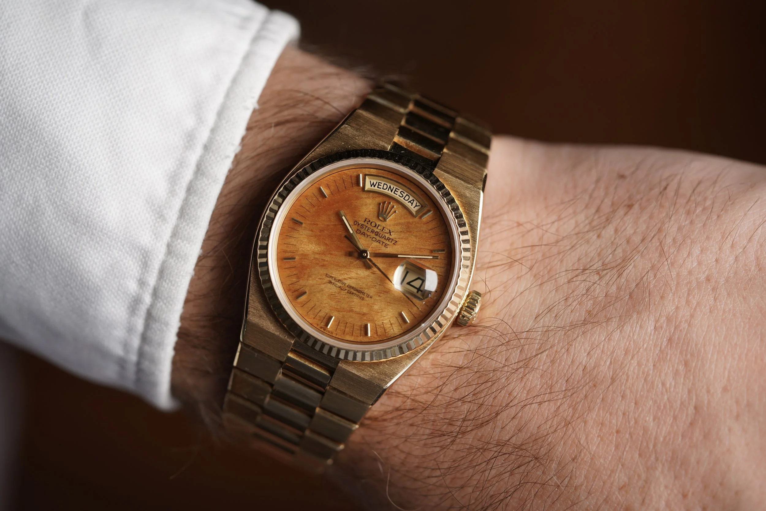 Rolex Wood Dial Oysterquartz Day-Date Reference 19018 in 18K YG