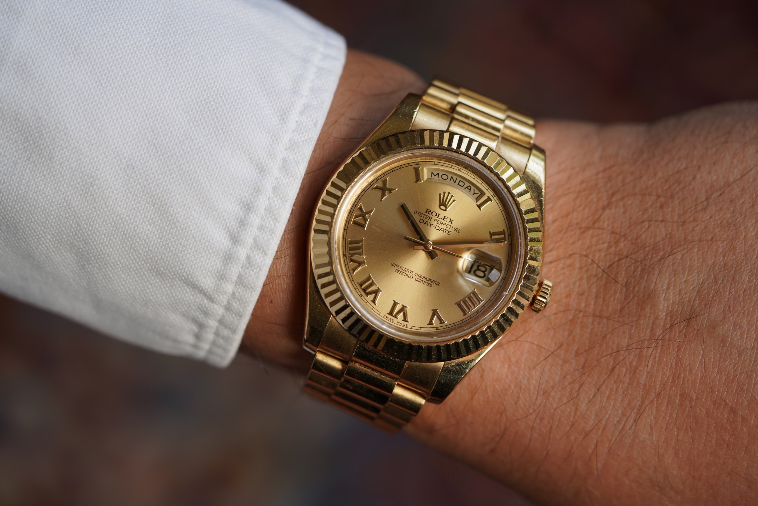 Rolex Day Date II Reference 218238 in Yellow Gold Unpolished Wind Vintage
