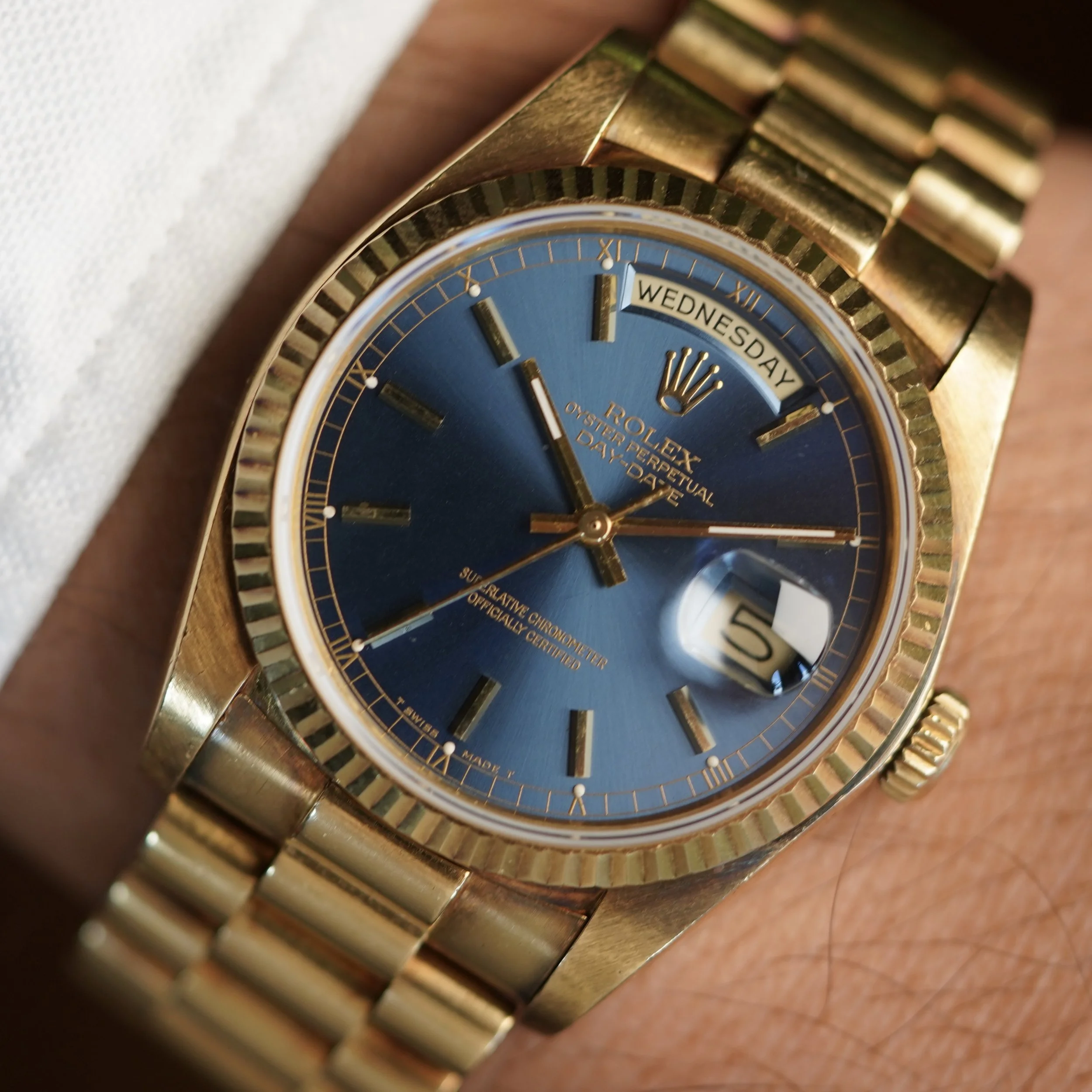 Rolex Day-Date Blue Dial Reference 18038 Unpolished