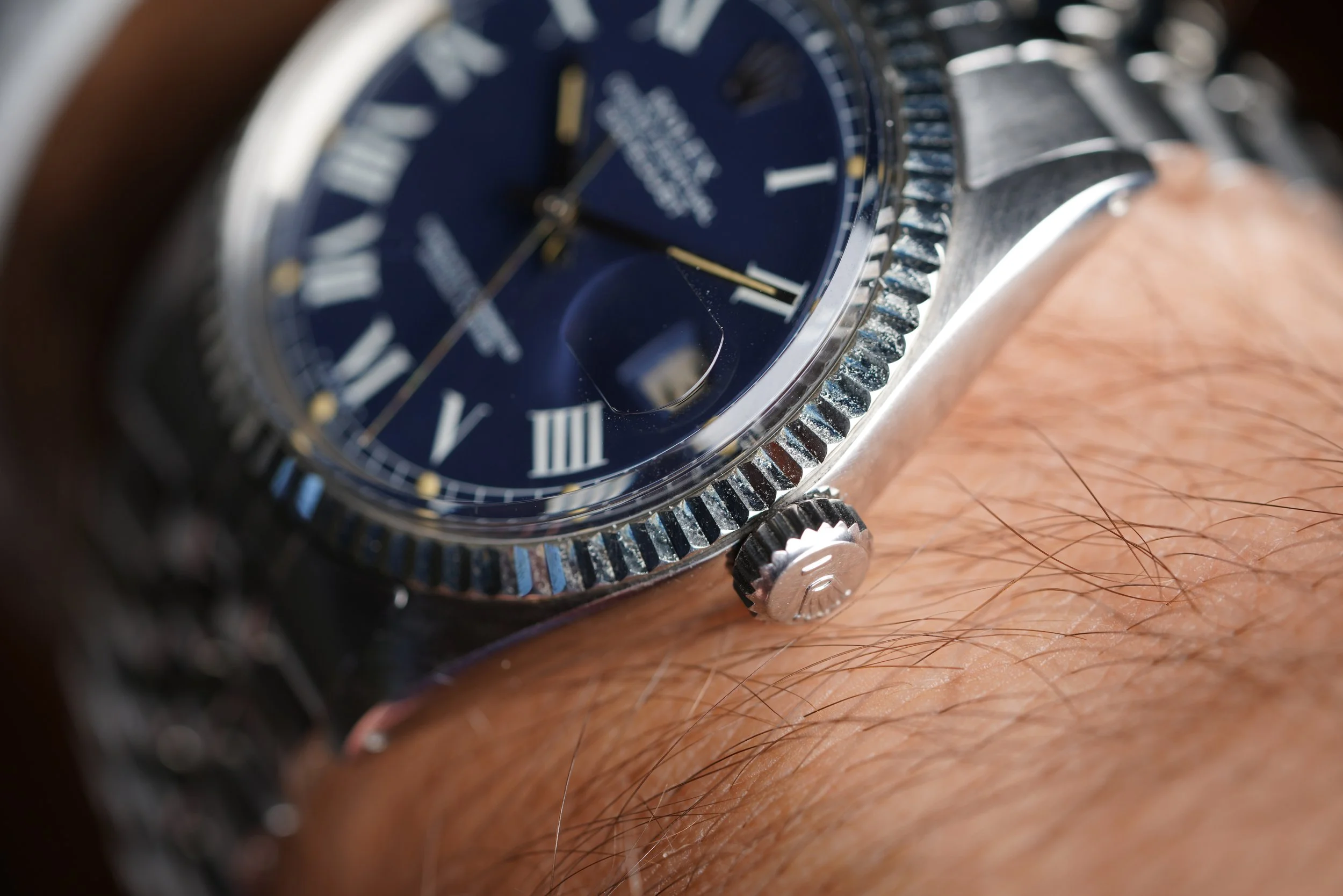 Rolex Datejust Ref. 1601 w/ Blue Roman Dial Unpolished — Wind Vintage