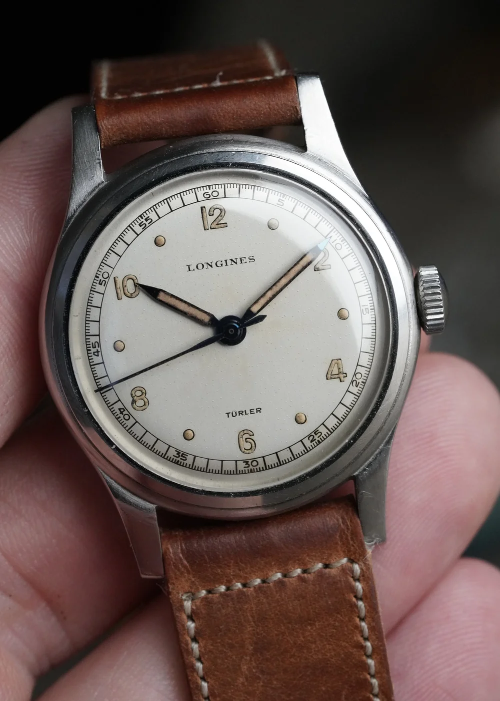 1951 Longines classic Sei Tacche Watch with Arrow and Arabic Numerals Model 5697