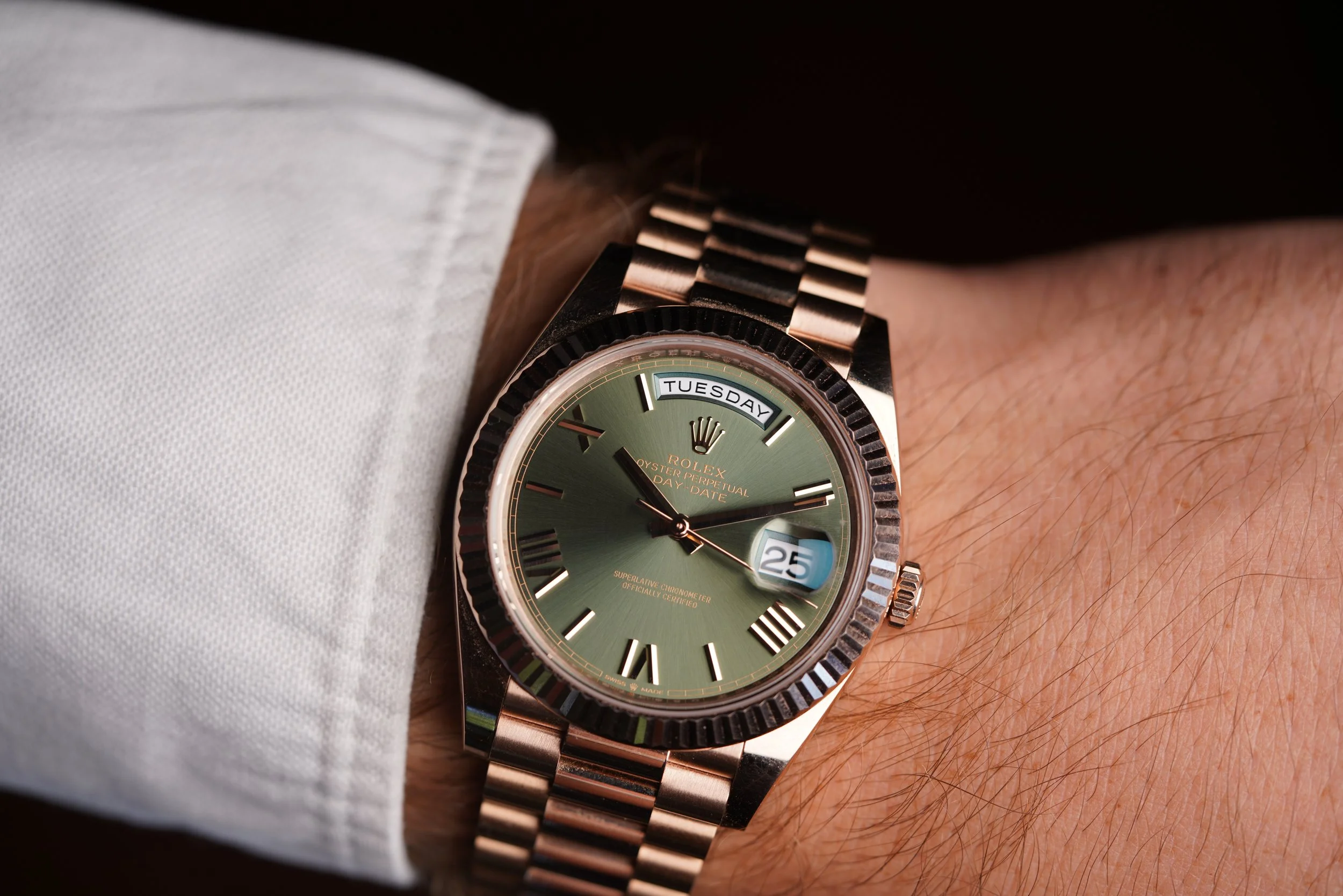 Rolex Day-Date 40 Everose w/ Green Dial Reference 228235