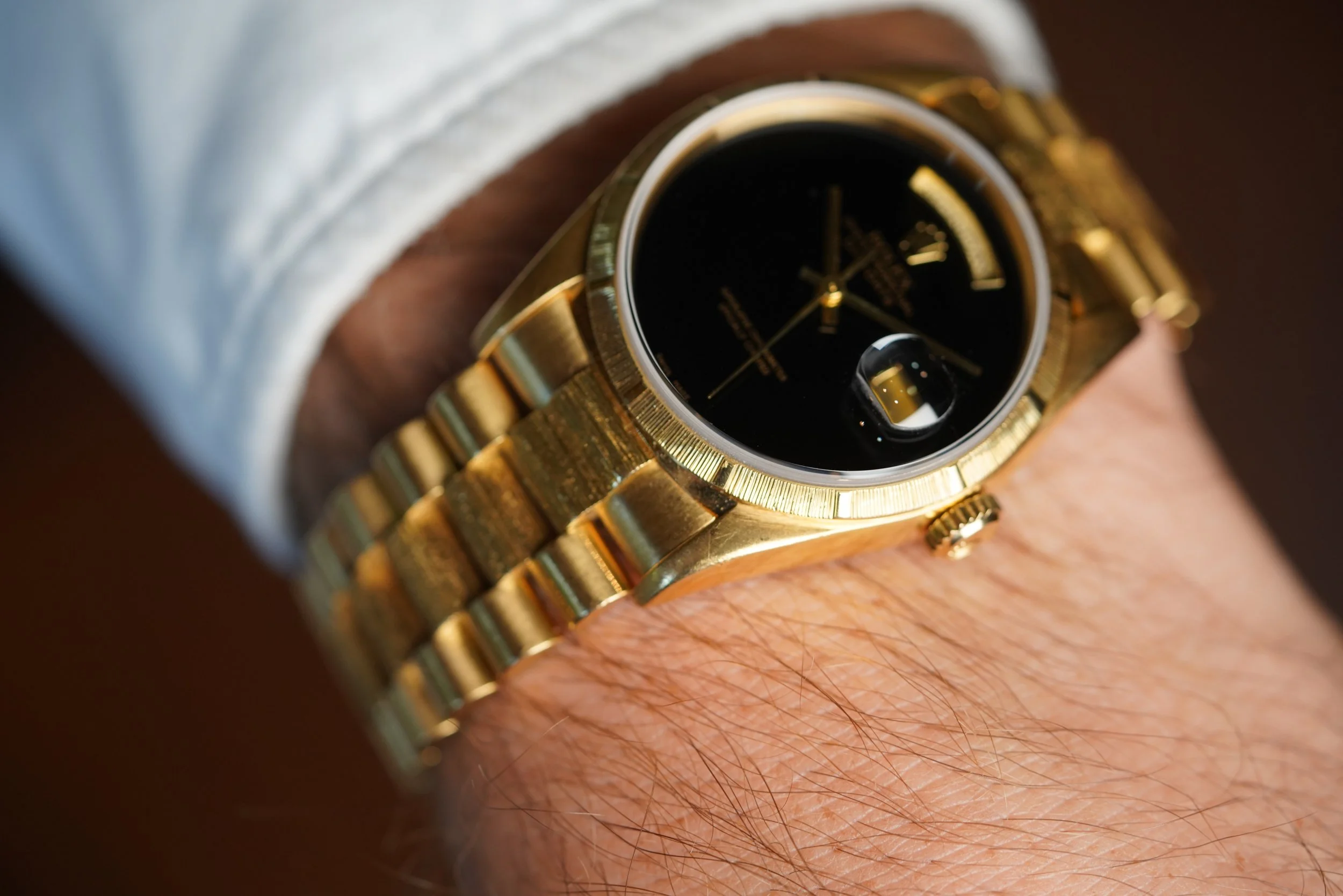 Rolex Onyx Dial Bark Day-Date Reference 18248 in 18K Yellow Gold
