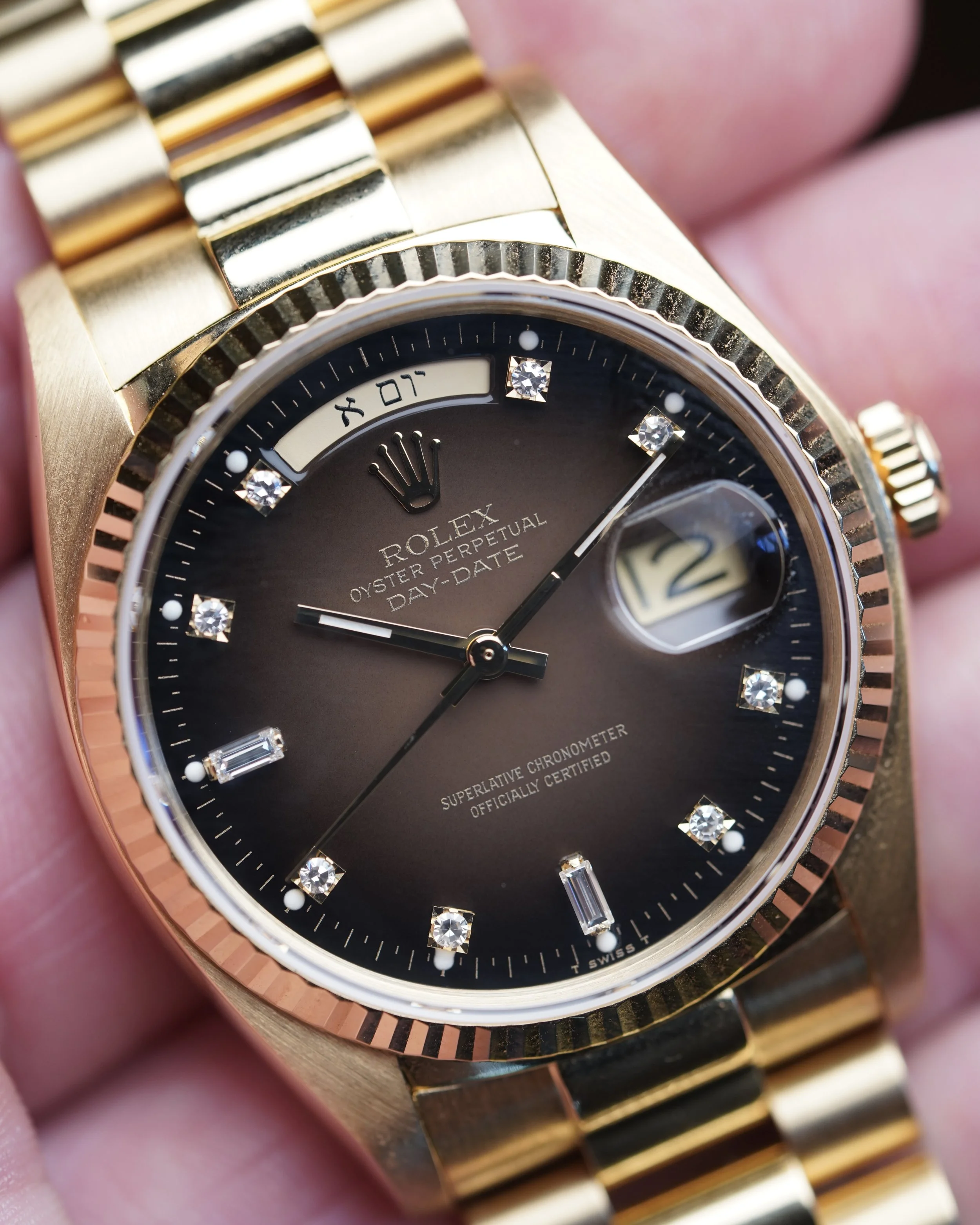 Rolex Hebrew Brown Vignette Day-Date Reference 18038 in 18K Yellow