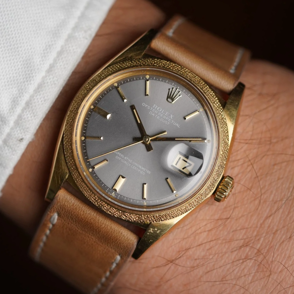 Rolex Datejust Morellis Finish Reference 1611 18k Yellow Gold Full Set Unpolished