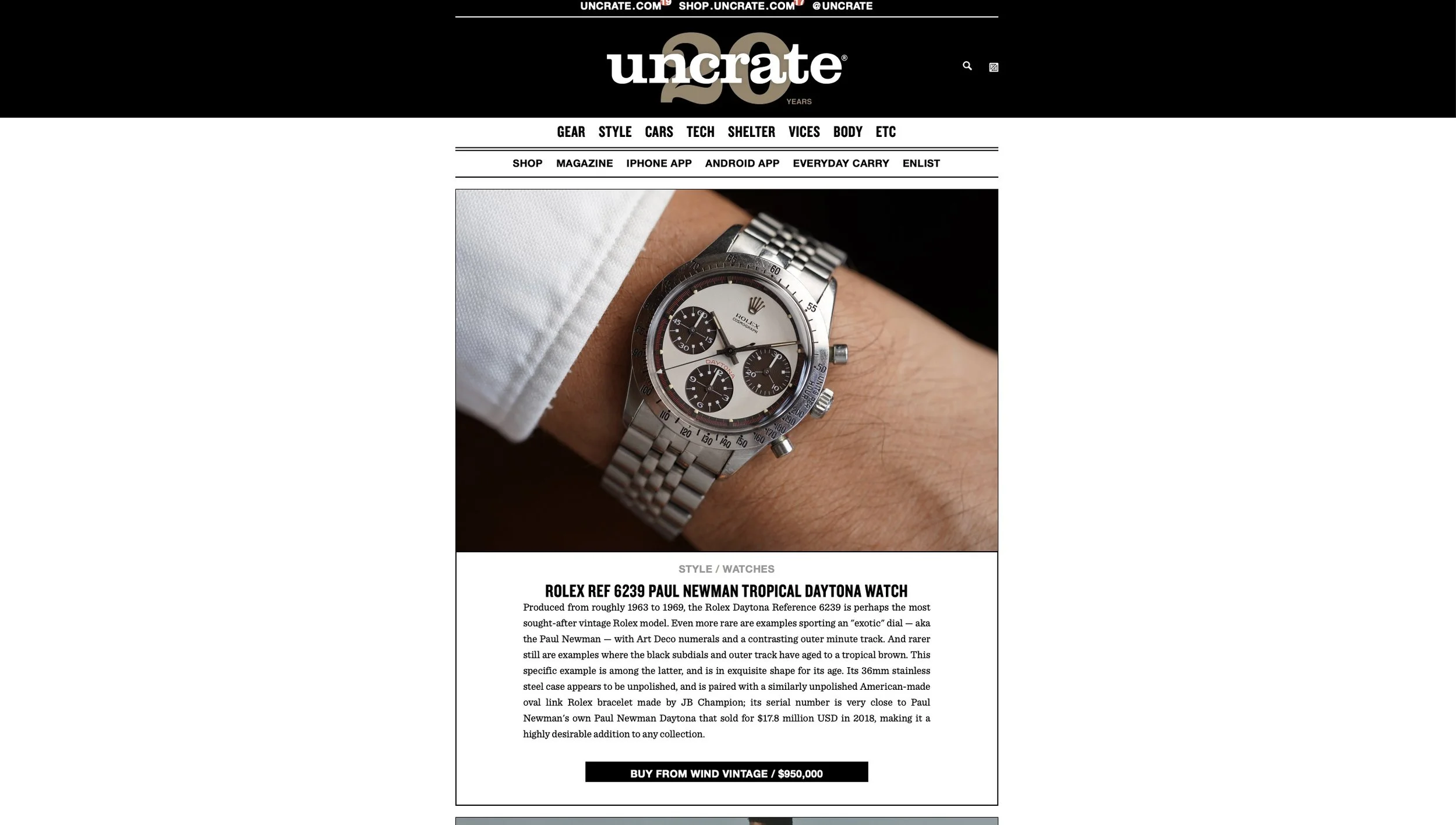 UNCRATE: Wind VIntage’s Rolex Rolex Paul Newman Tropical Daytona 6239