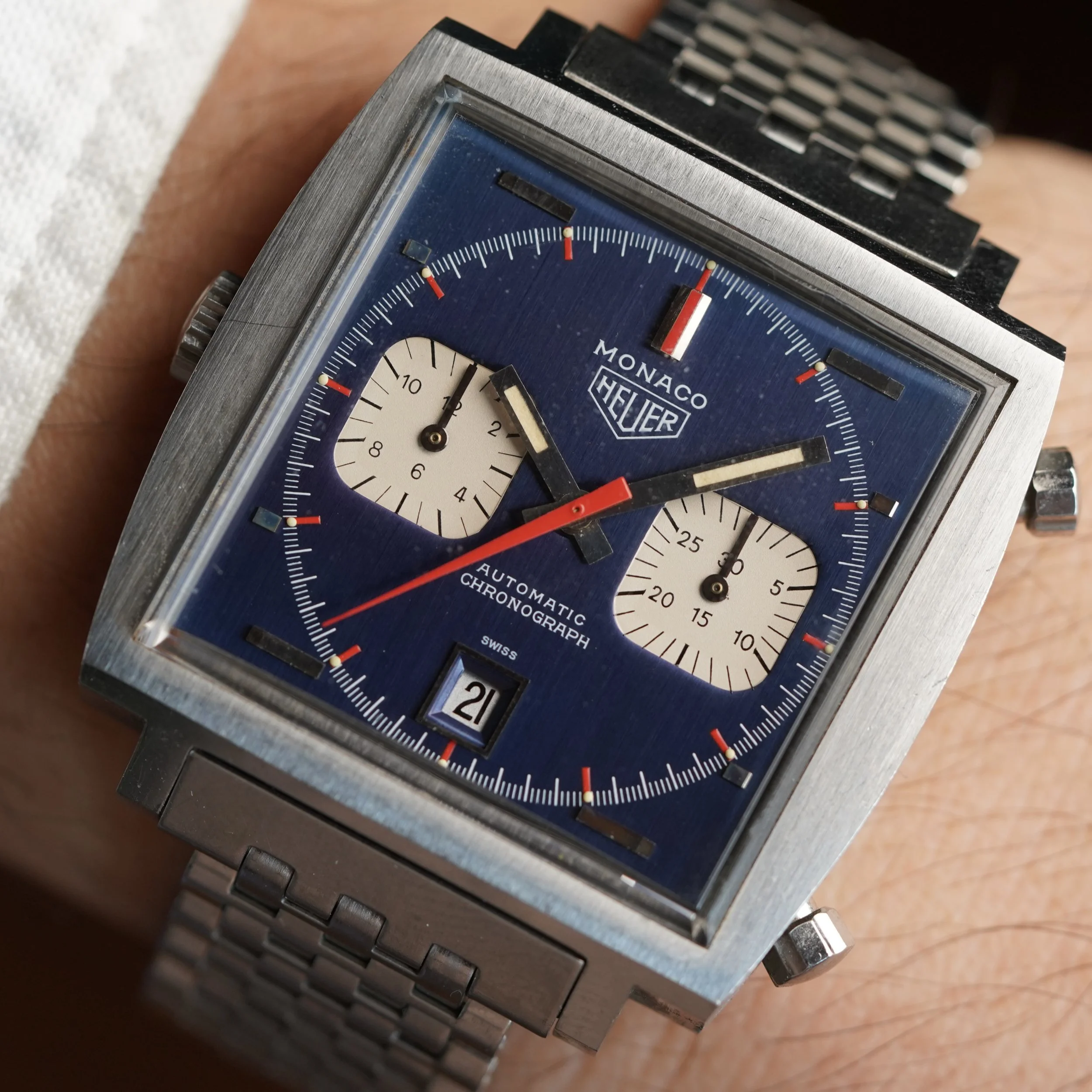 Heuer Monaco Transitional Ref. 1133 with Booklet and Bracelet Unpolished