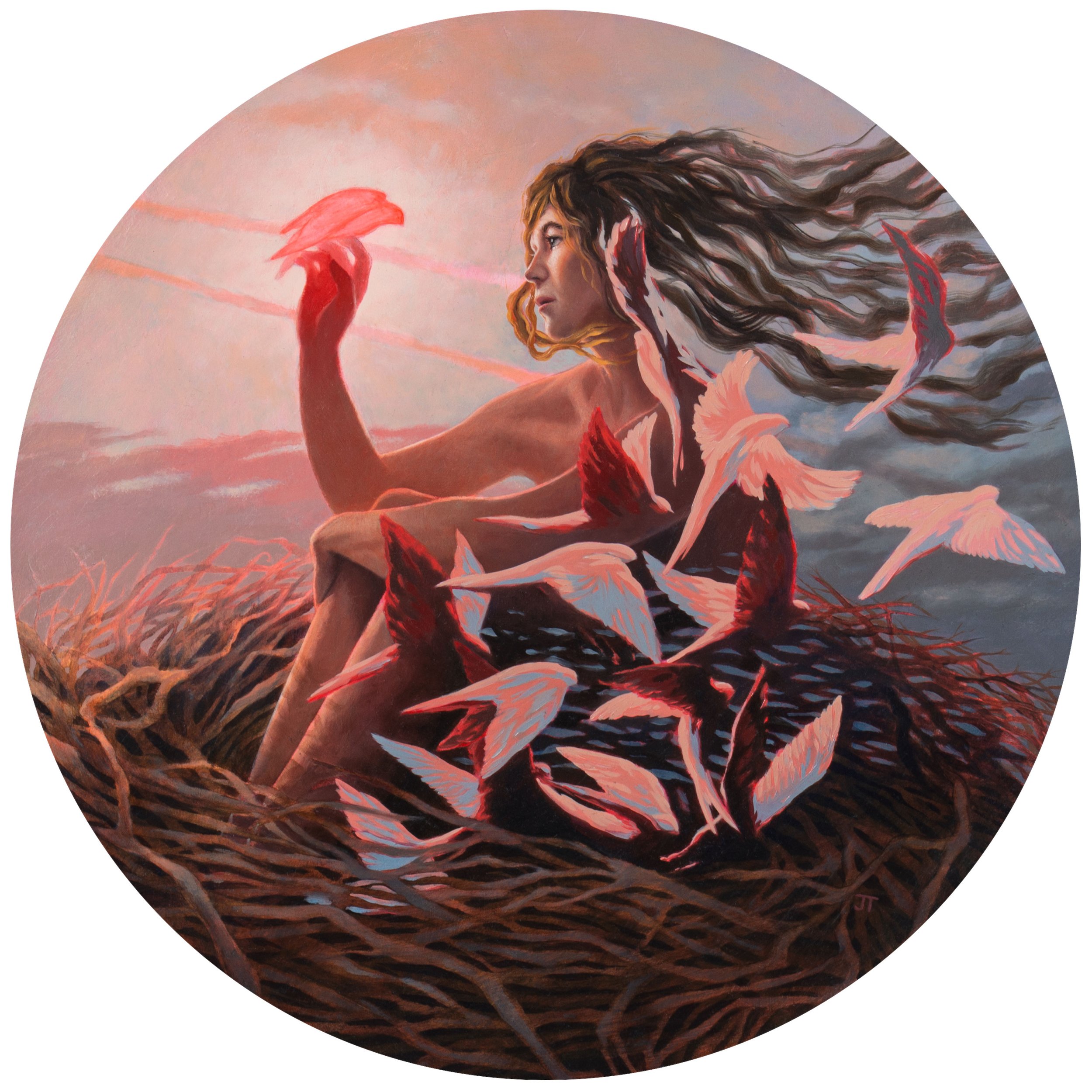 I'll Fly to You
2026, Oil on panel
16 in round - available at Modern Eden Gallery